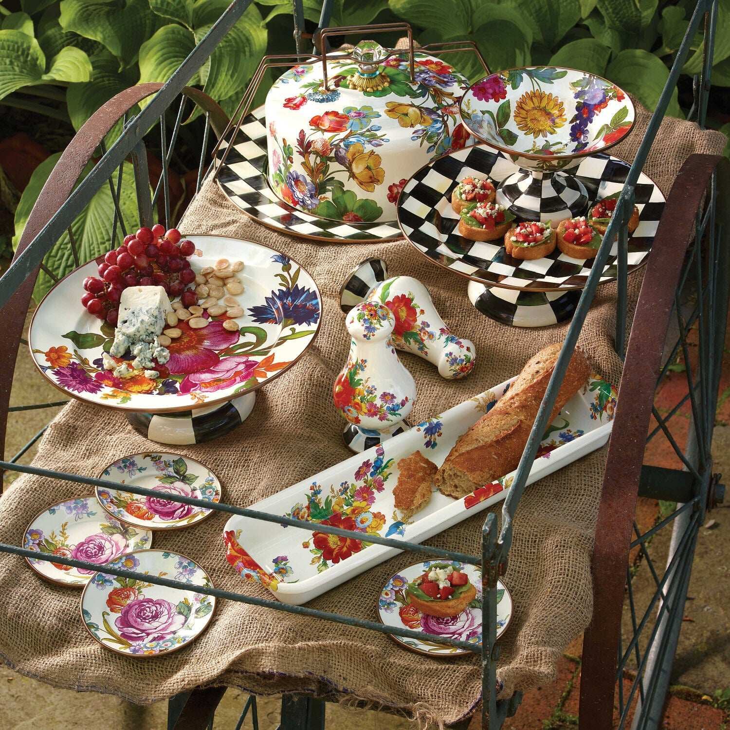 Courtly Check Enamel Pedestal Platter - Small