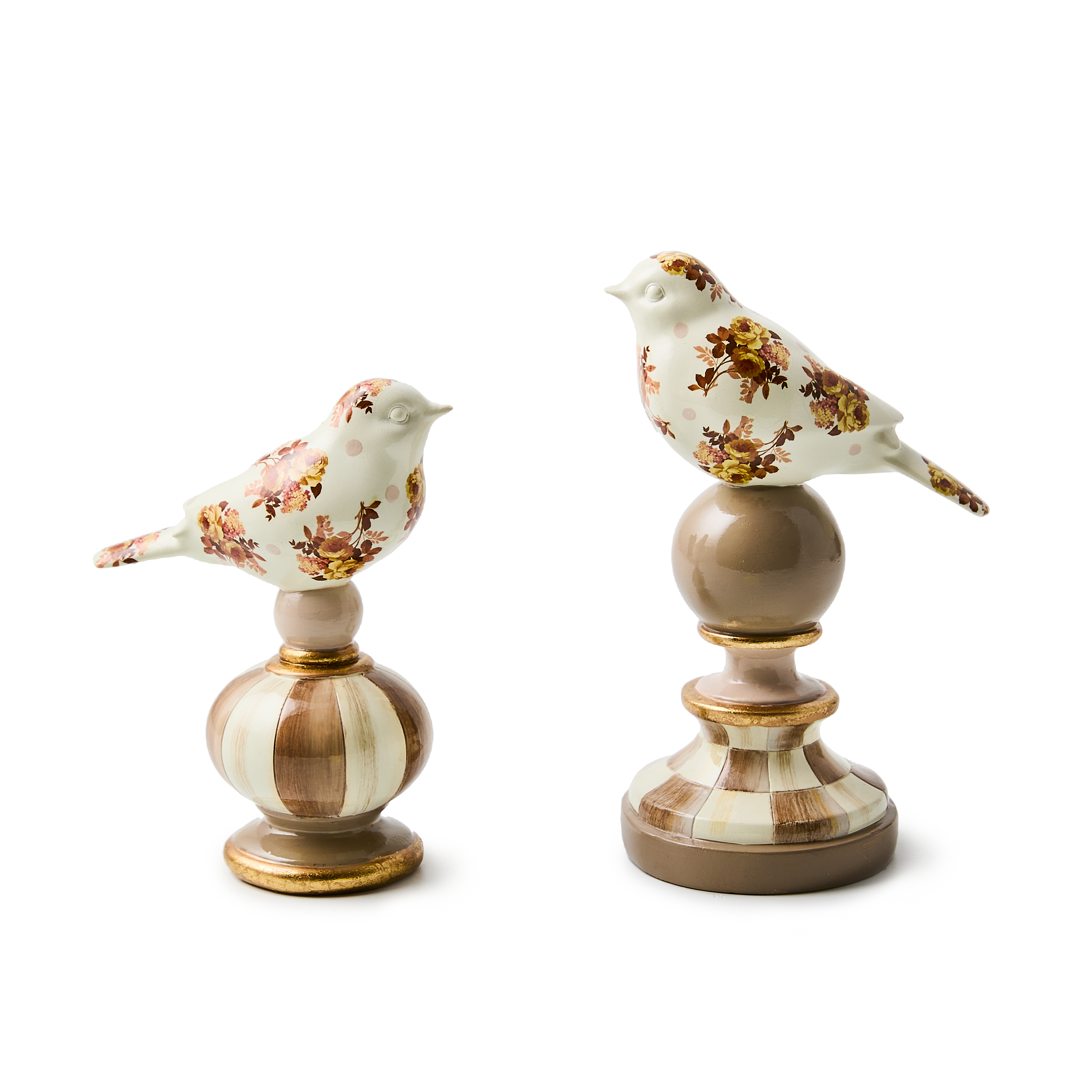 Mocha Wild Rose Bird Topiaries, Set of 2