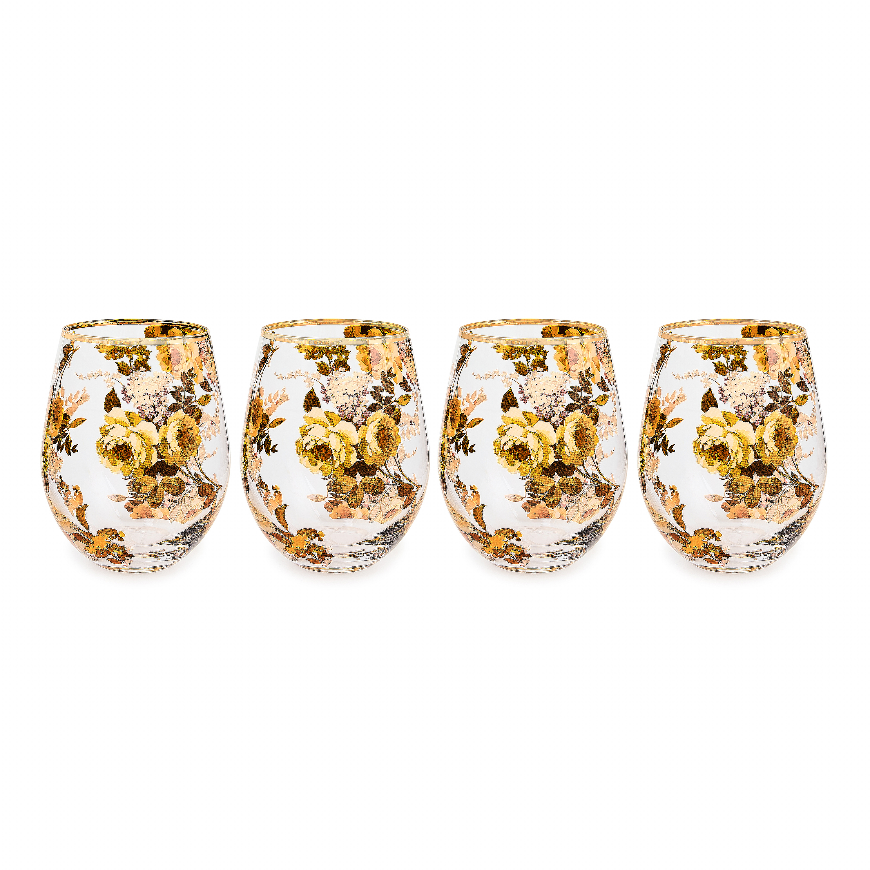 Wild Rose Stemless Wine Glass, Set of 4