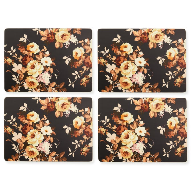 Mocha Wild Rose Cork Back Placemats, Set of 4