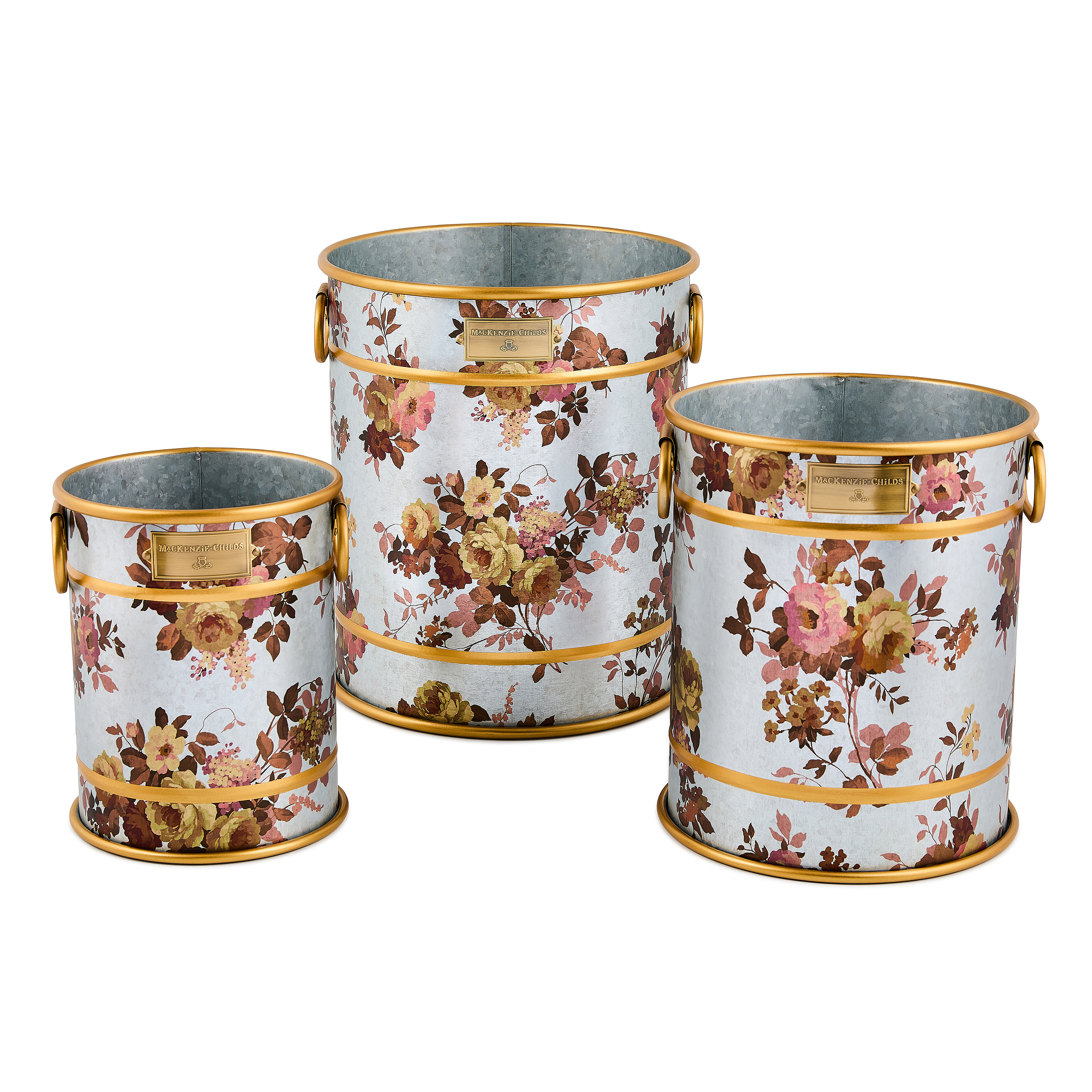 Wild Rose Galvanized Planters, Set of 3