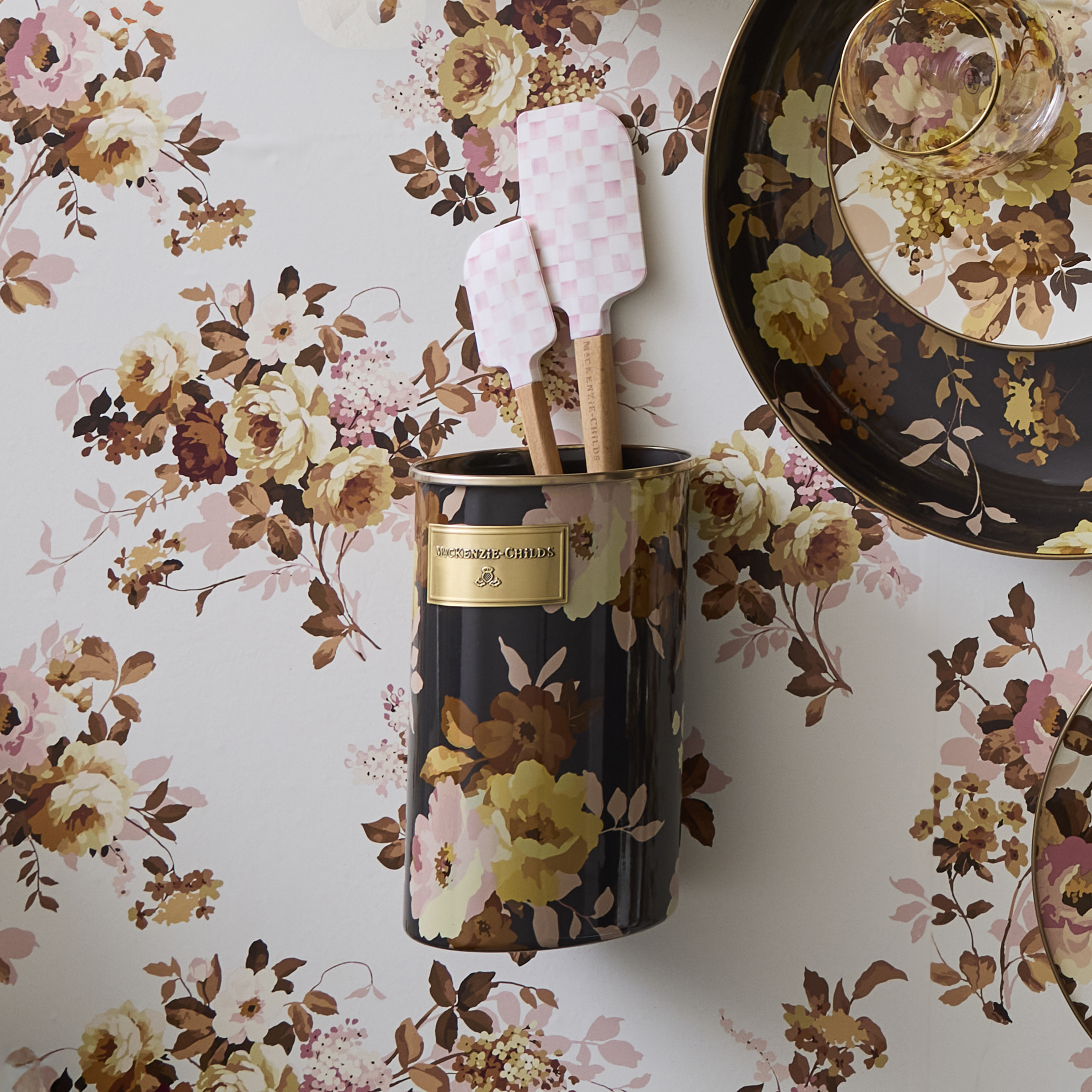 Wild Rose Brown Utensil Holder