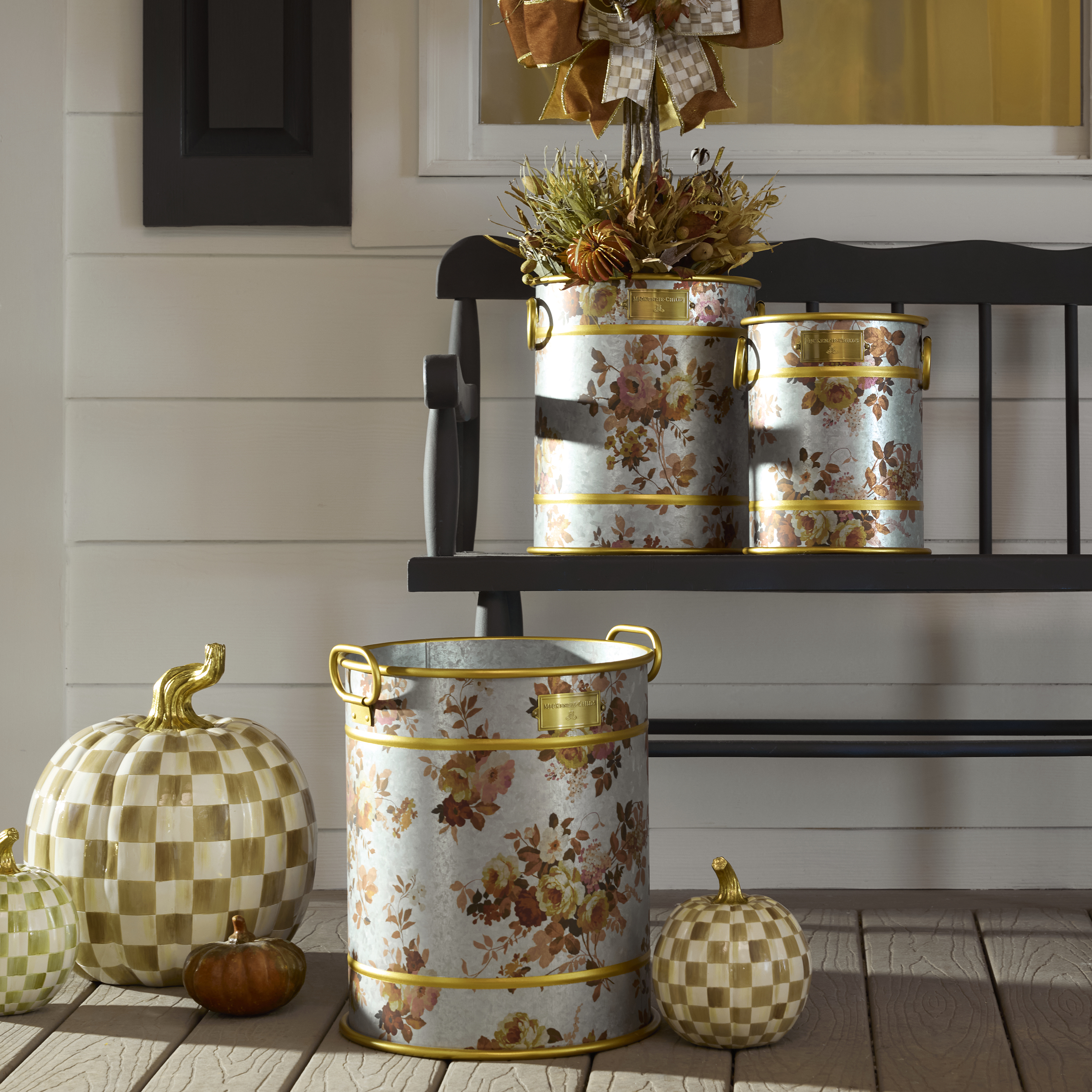 Wild Rose Galvanized Planters, Set of 3