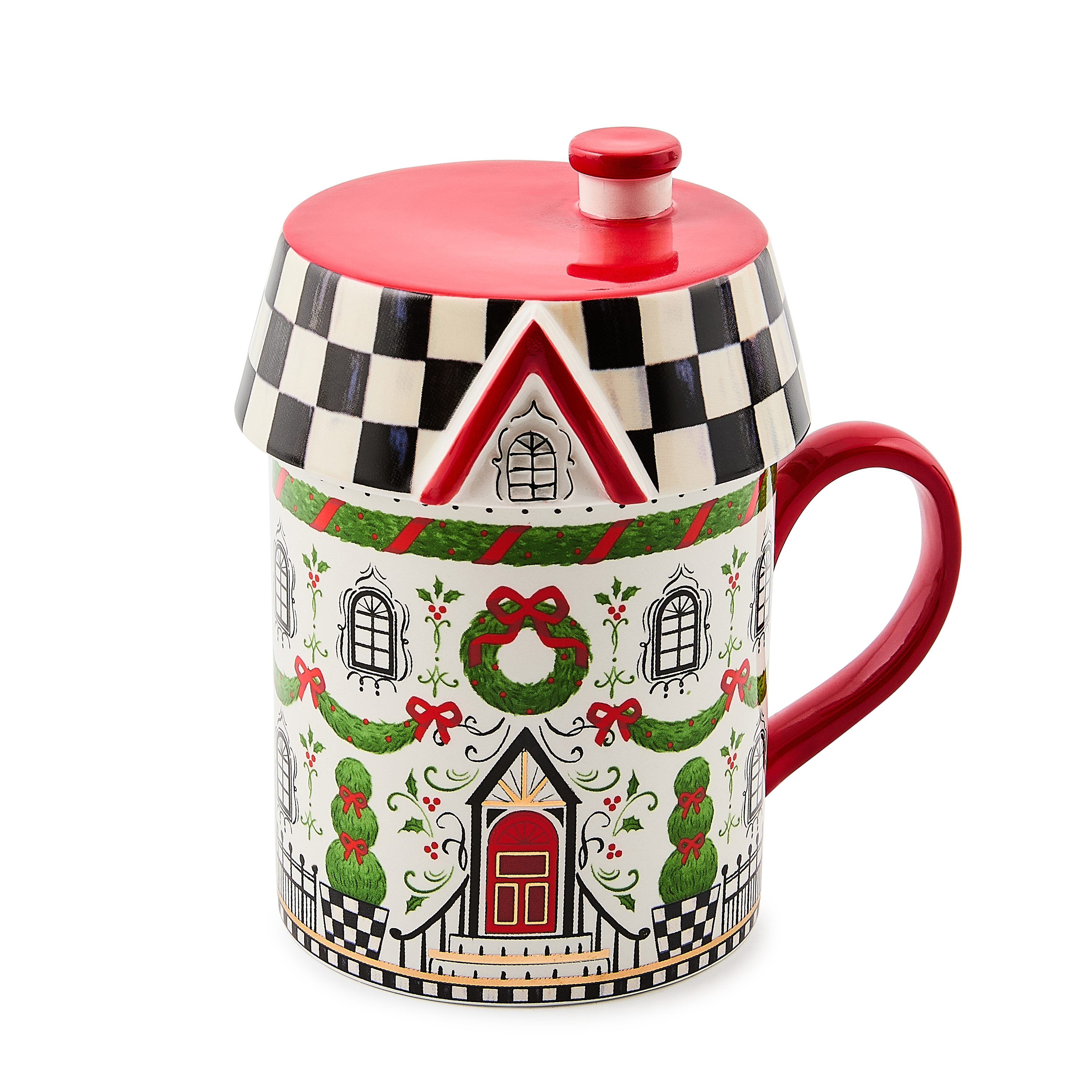 Holly Village Ceramic Lidded Mug