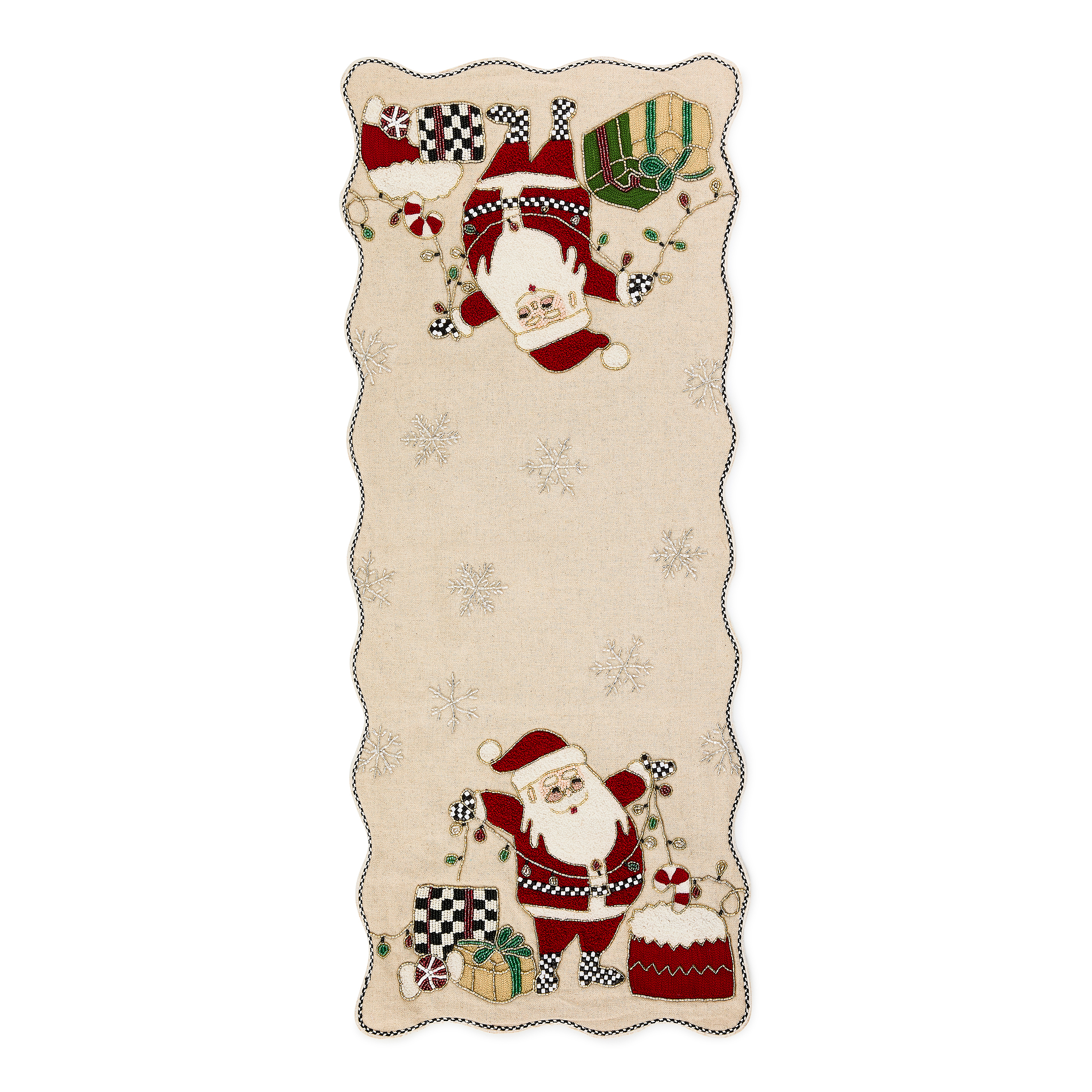Santa with Tree Lights Beaded Table Runner
