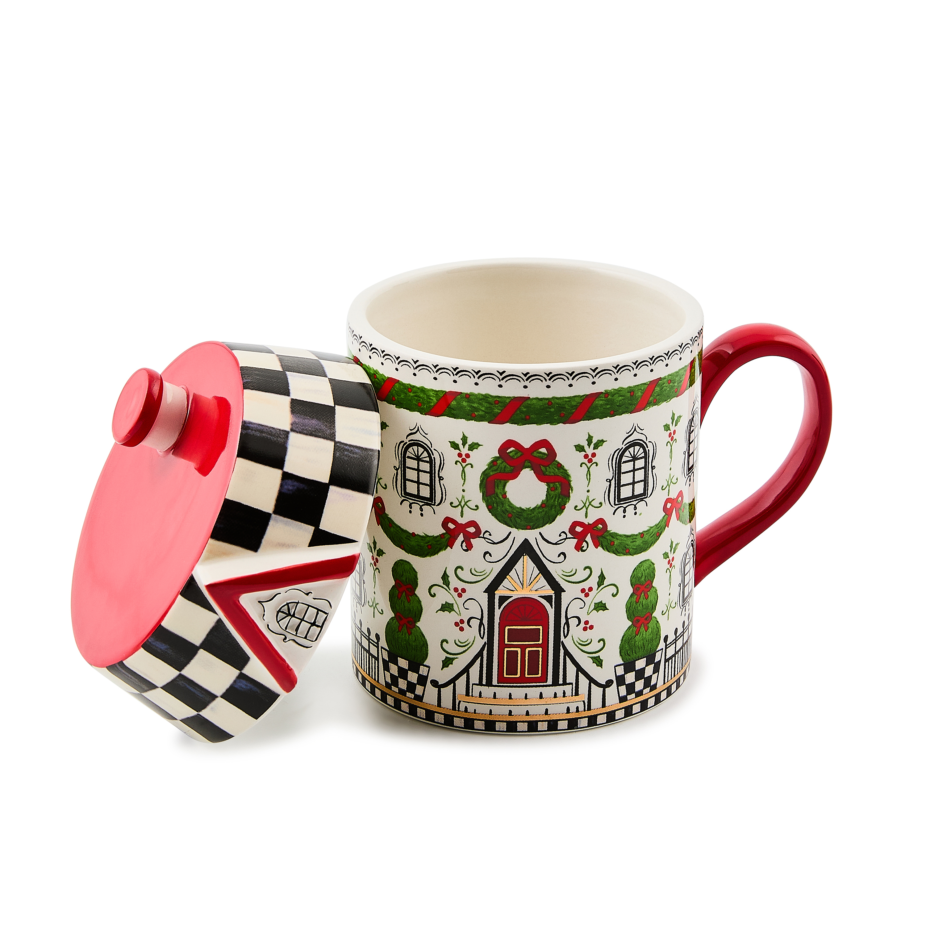 Holly Village Ceramic Lidded Mug