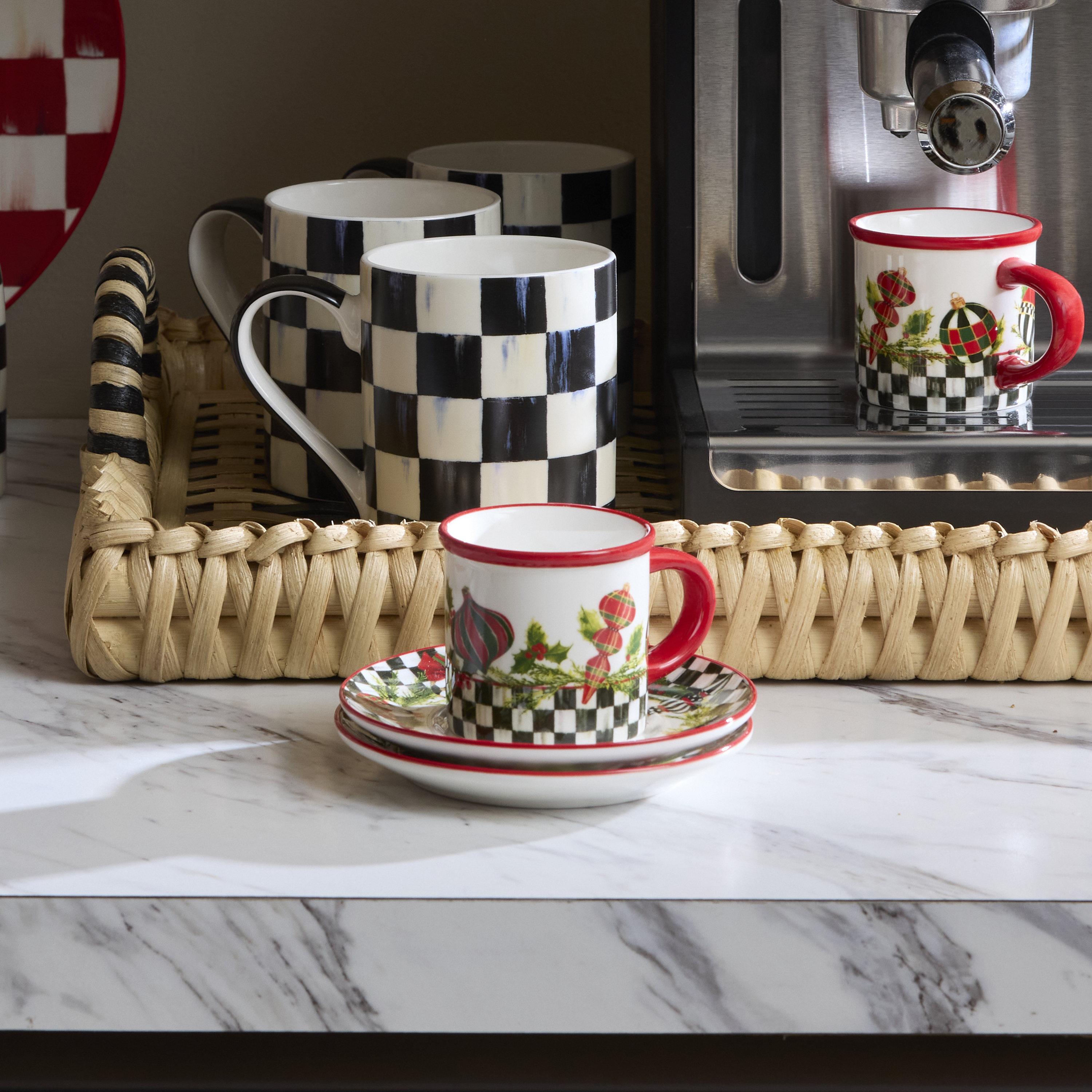 Deck the Halls Espresso Cup & Saucer, Set of 2