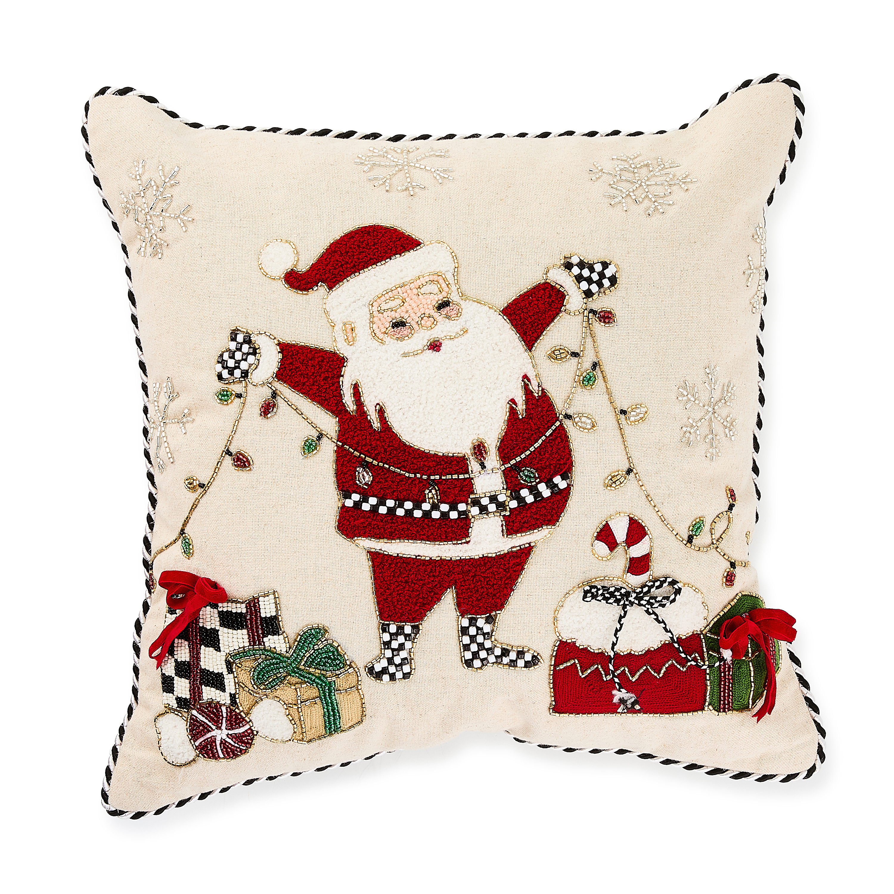 Santa with Tree Lights Throw Pillow