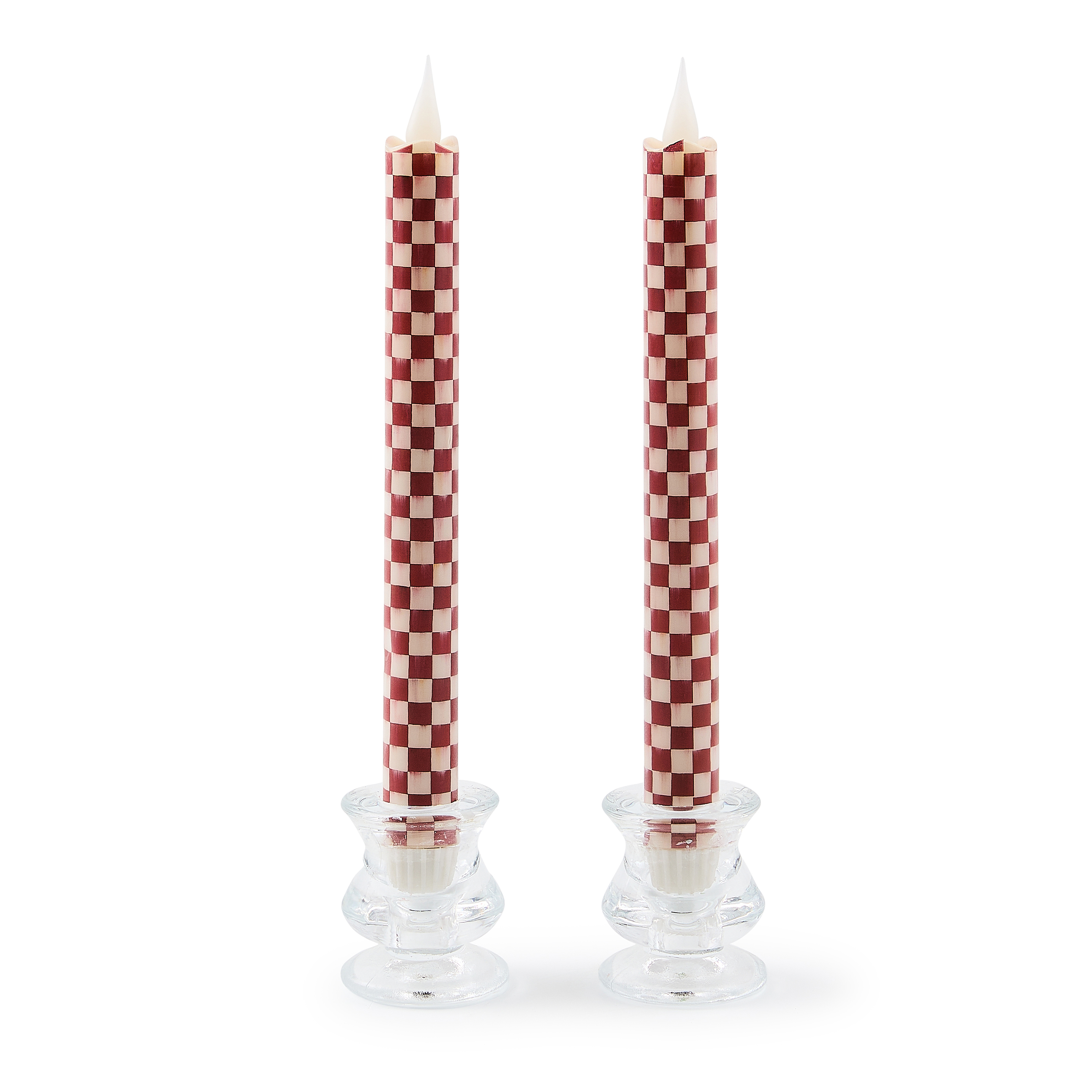 Cherry Check Flameless Dinner Candles, Set of 2