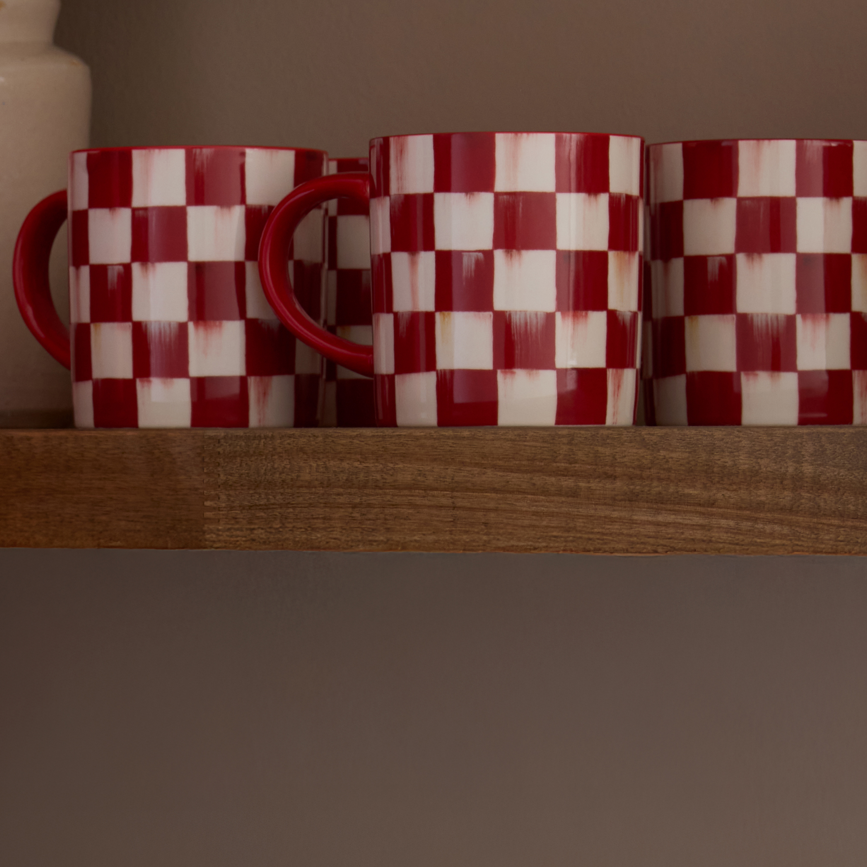 Cherry Check Mugs, Set of 4