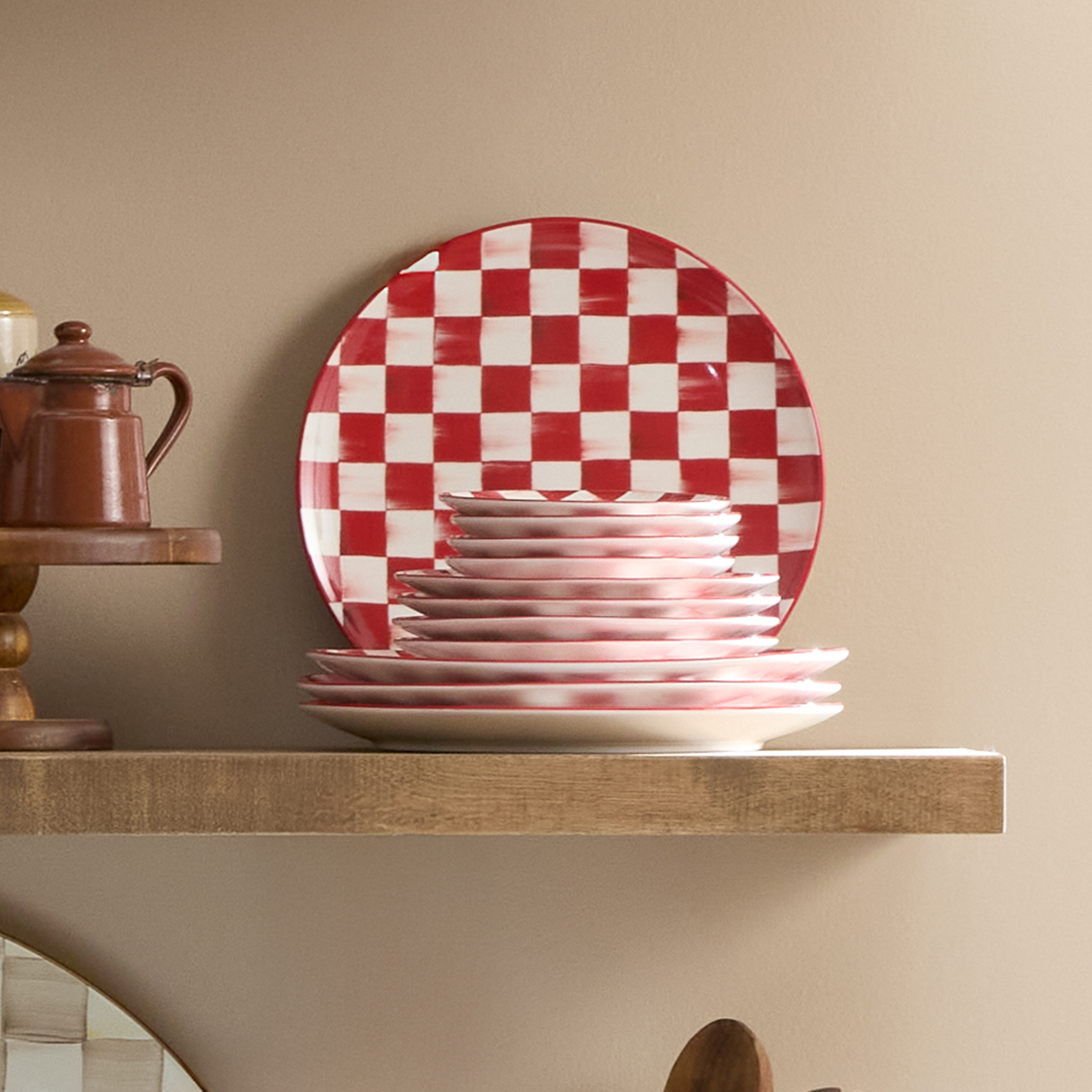 Cherry Check Dinner Plates, Set of 4