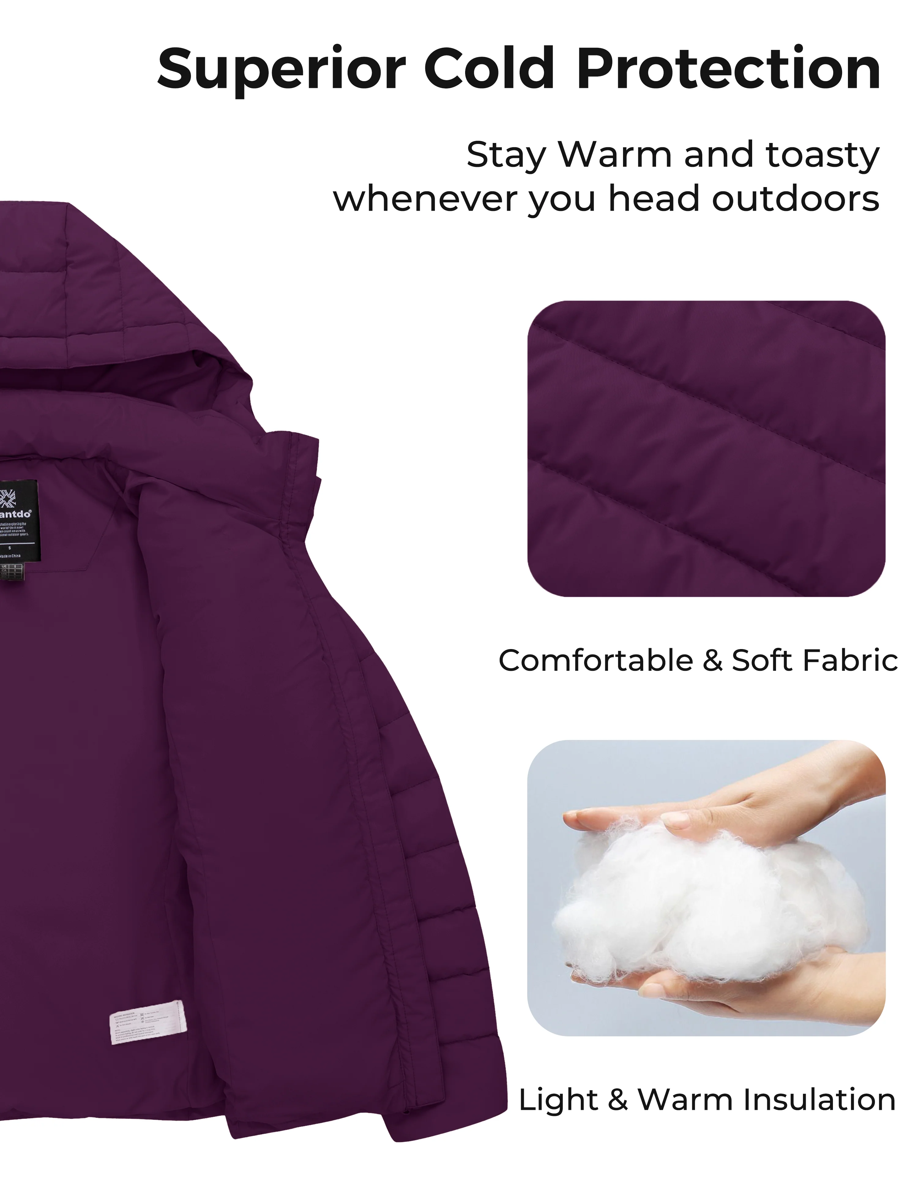 Women's Lightweight Warm Winter Coat Full-Zip Puffer Jacket with Hood