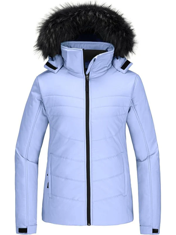 Skieer Women's Ski Jacket Waterproof Warm Puffer Jacket Thick Hooded Winter Coat