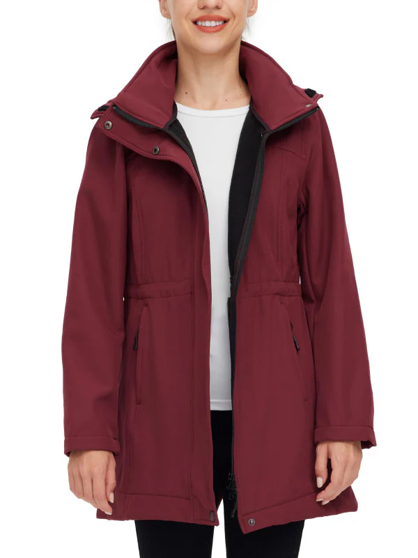 Wantdo Women's Long Softshell Jackets with Hood Fleece Lined Jacket Windbreaker