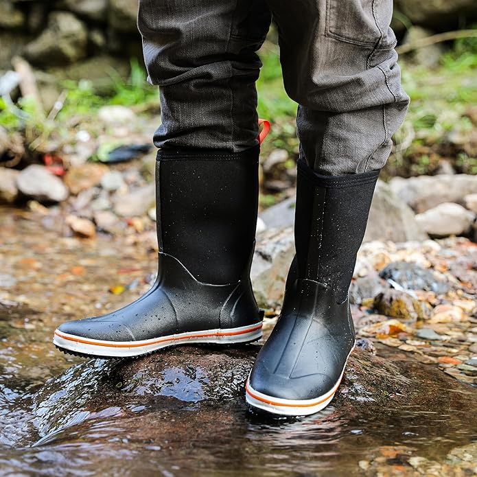 Ubon Rubber Rain Boots for Men Mid Calf