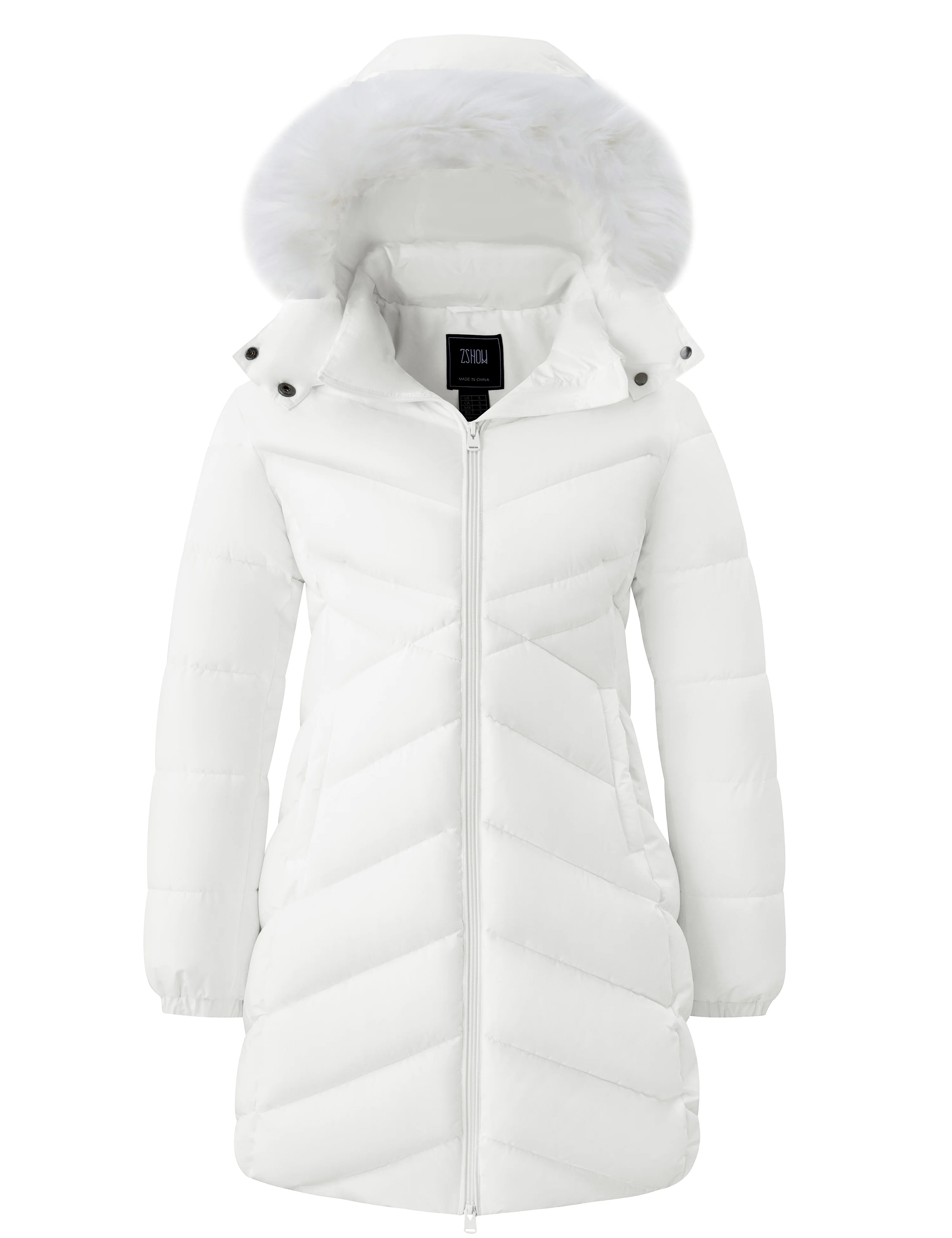 ZSHOW Women's Long Winter Coat Waterproof Warm Quilted Puffer Jacket with Faux Fur Hood