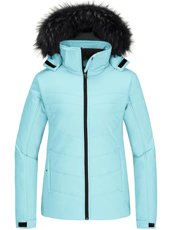 Skieer Women's Ski Jacket Waterproof Warm Puffer Jacket Thick Hooded Winter Coat