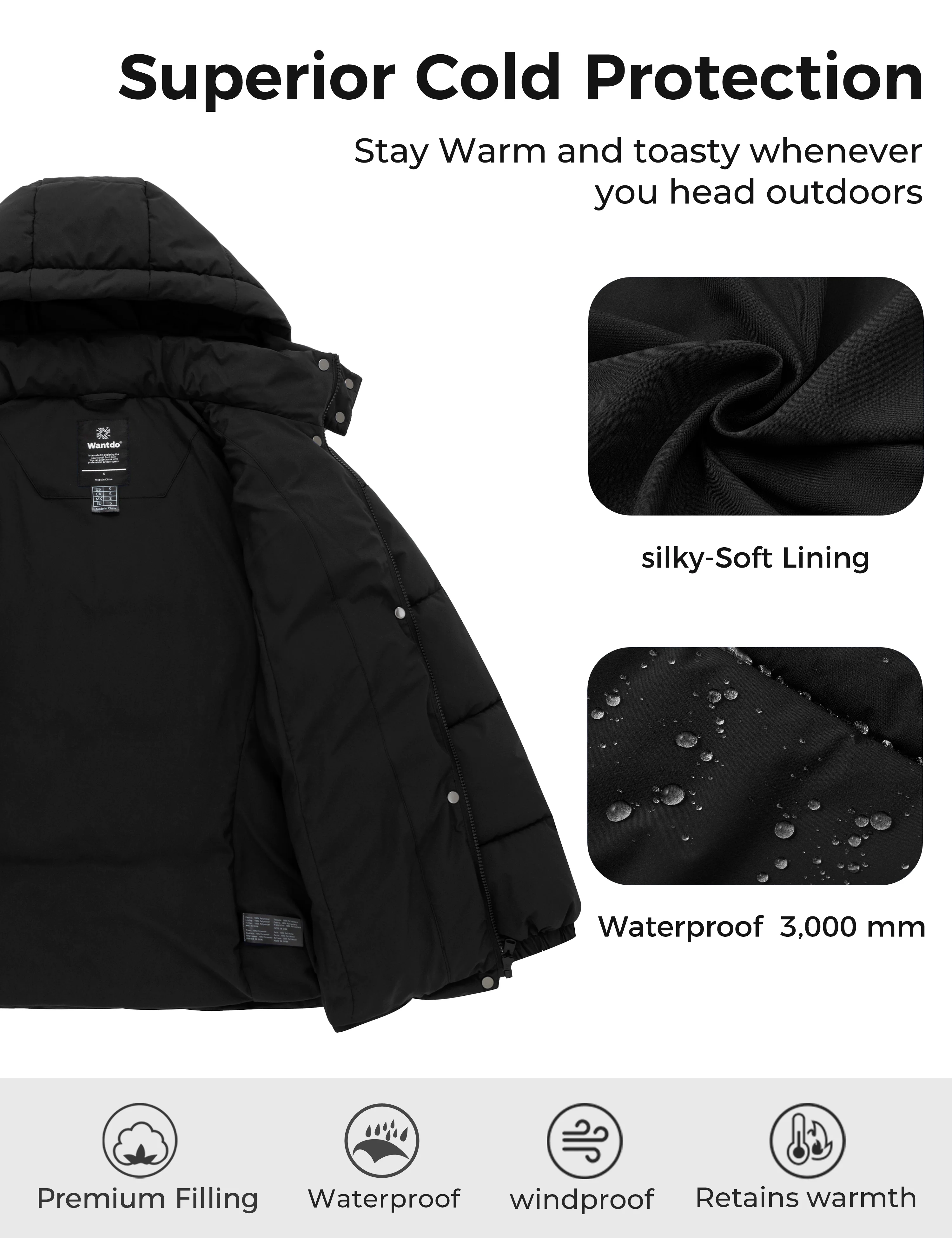 wantdo Women's Puffer Jacket Lightweight Winter Coat with Removable Hood