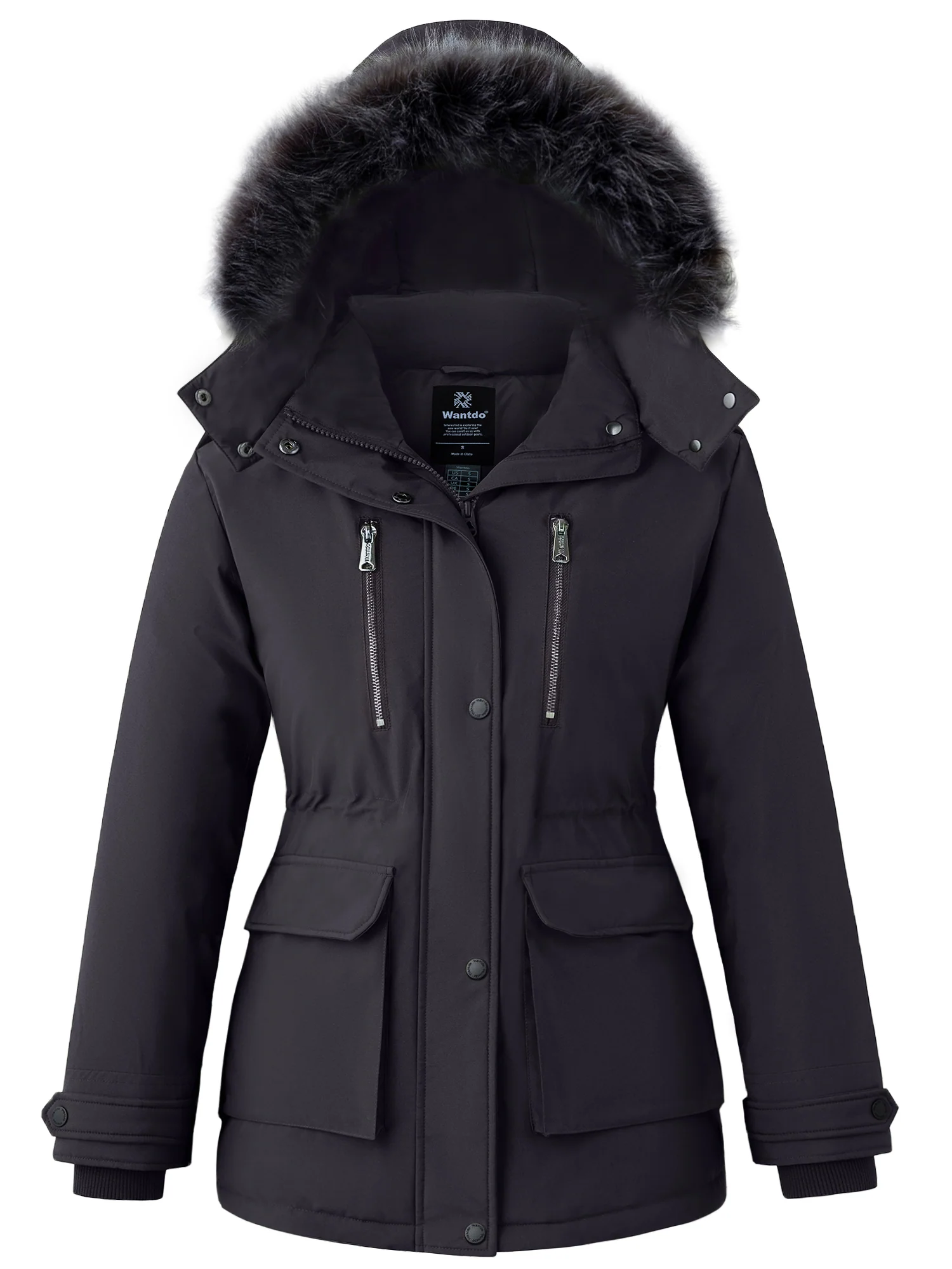 Wantdo Women's Waterproof Jacket Insulated Winter Coat Winter Puffer Coat with Removable Faux Fur Hood