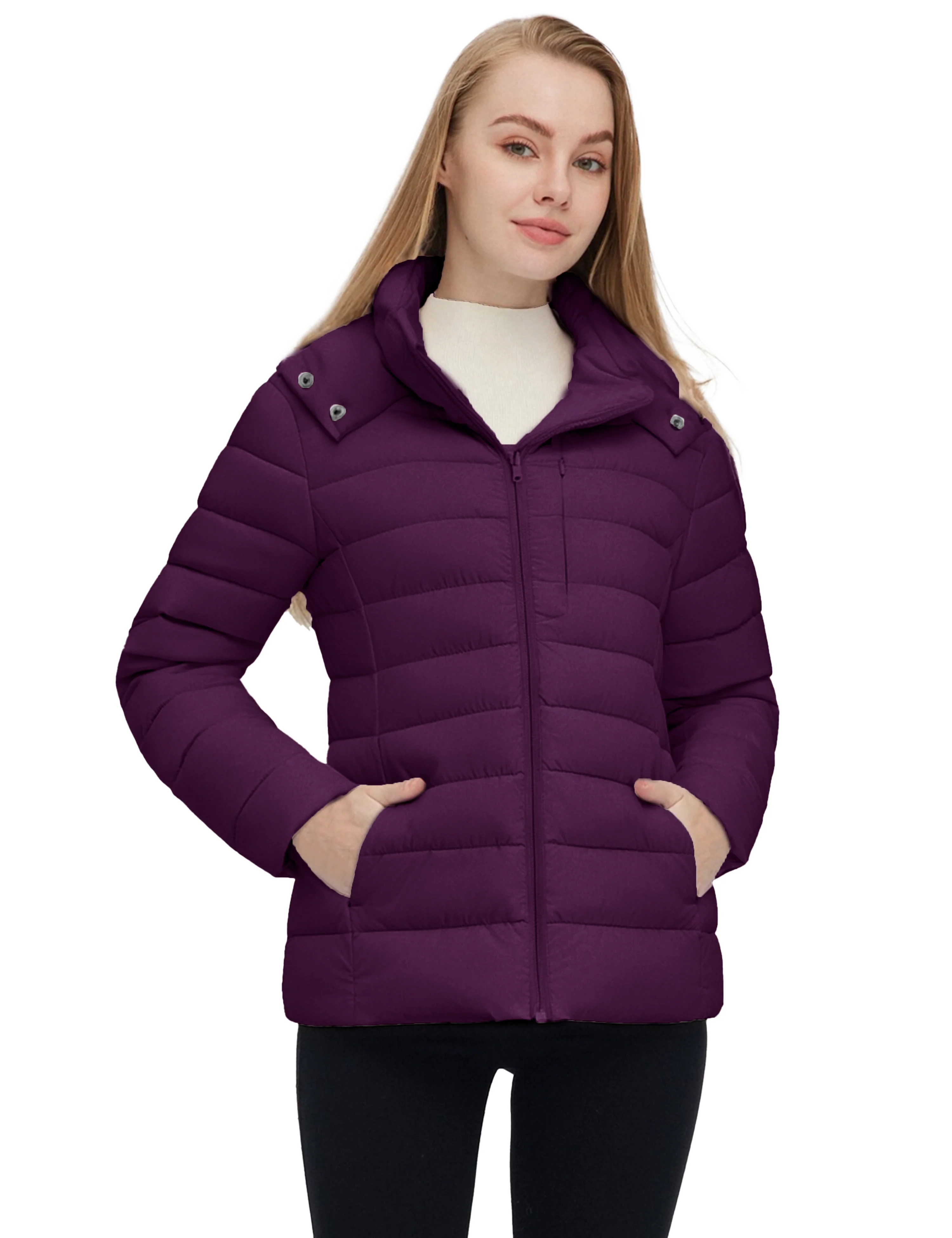 Women's Lightweight Warm Winter Coat Full-Zip Puffer Jacket with Hood