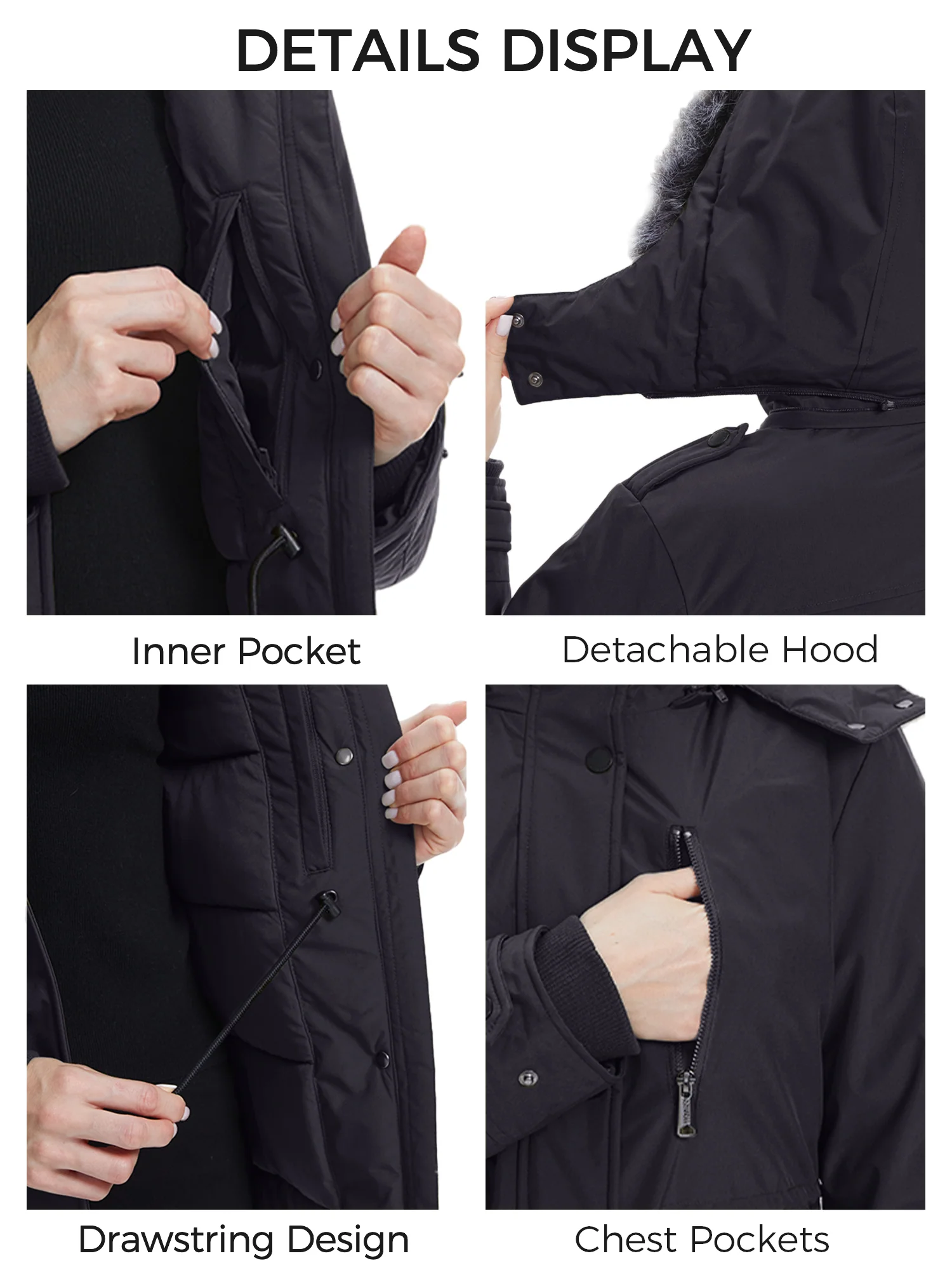 Wantdo Women's Waterproof Jacket Insulated Winter Coat Winter Puffer Coat with Removable Faux Fur Hood