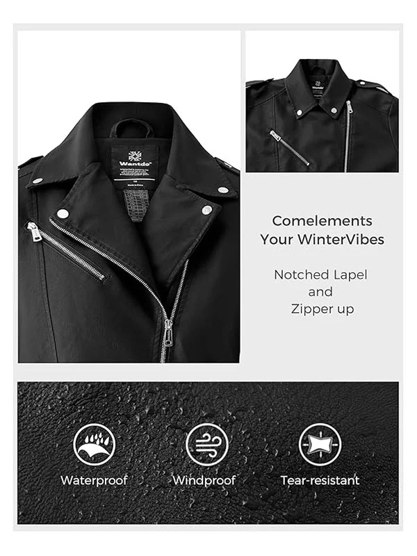 Women's Plus Size Faux Leather Jacket Lapel Collar Moto Biker Short Coat Jacket