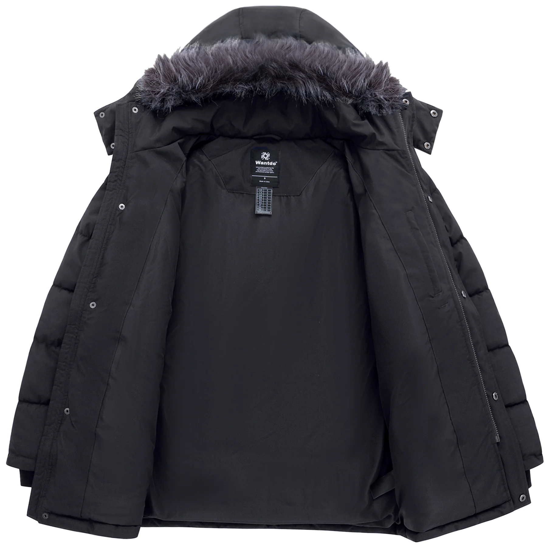 Wantdo Men's Thicken Winter Coat Mid-length Puffer Winter Parka Jacket with Detachable Hood