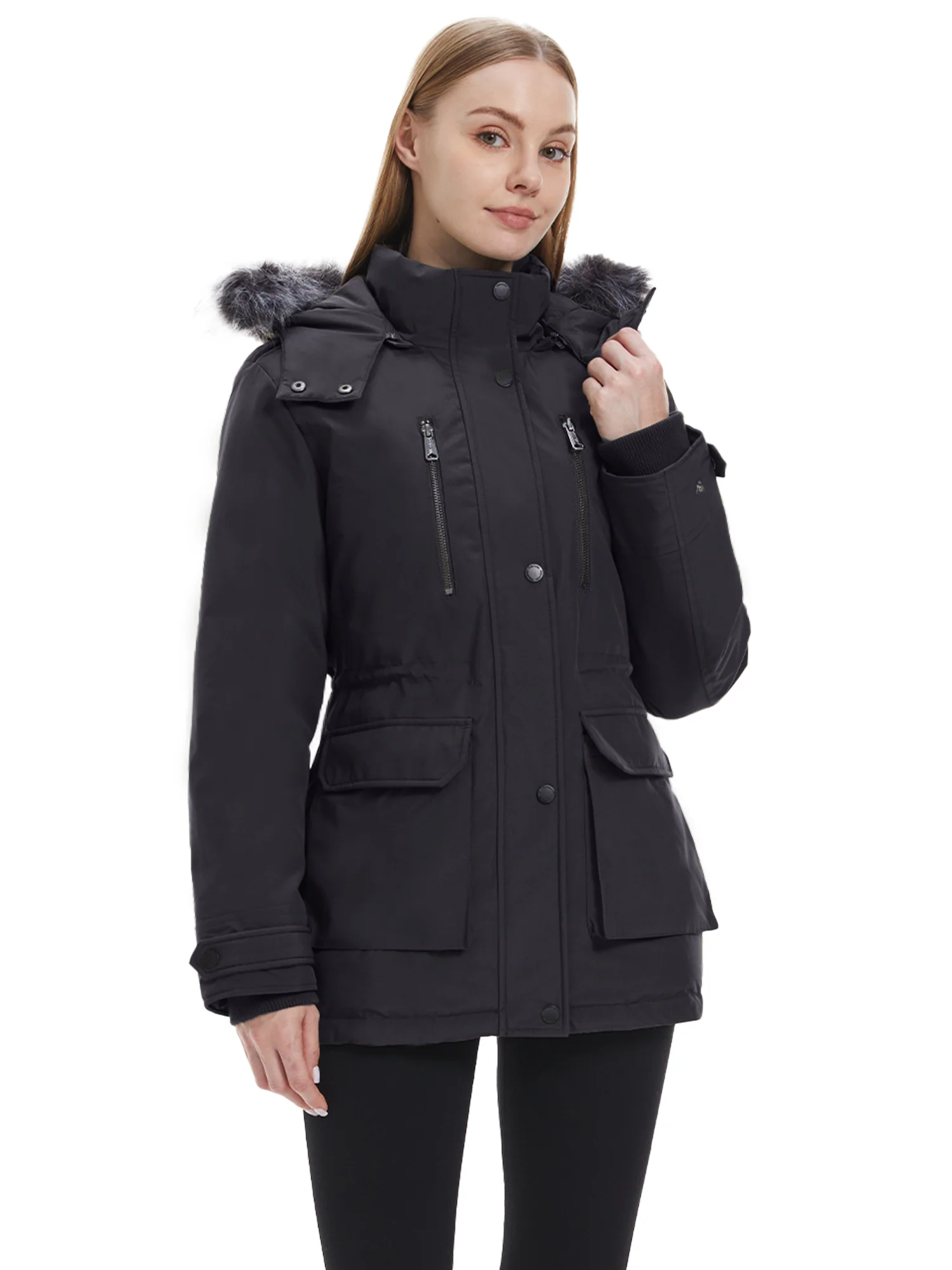 Wantdo Women's Waterproof Jacket Insulated Winter Coat Winter Puffer Coat with Removable Faux Fur Hood