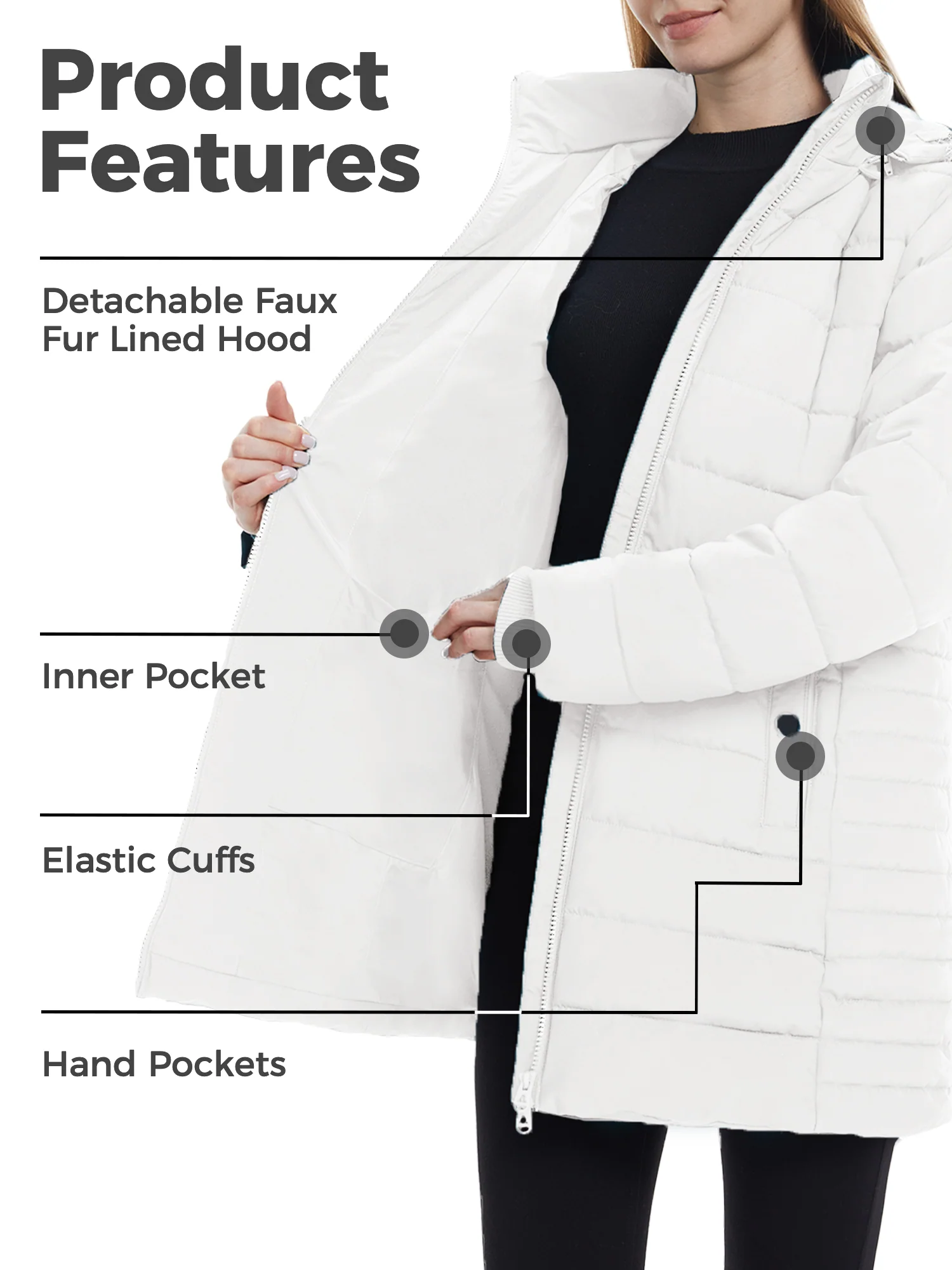 Wantdo Women's Winter Coat Hip-Length Warm Puffer Jacket Quilted Winter Jacket with Hood