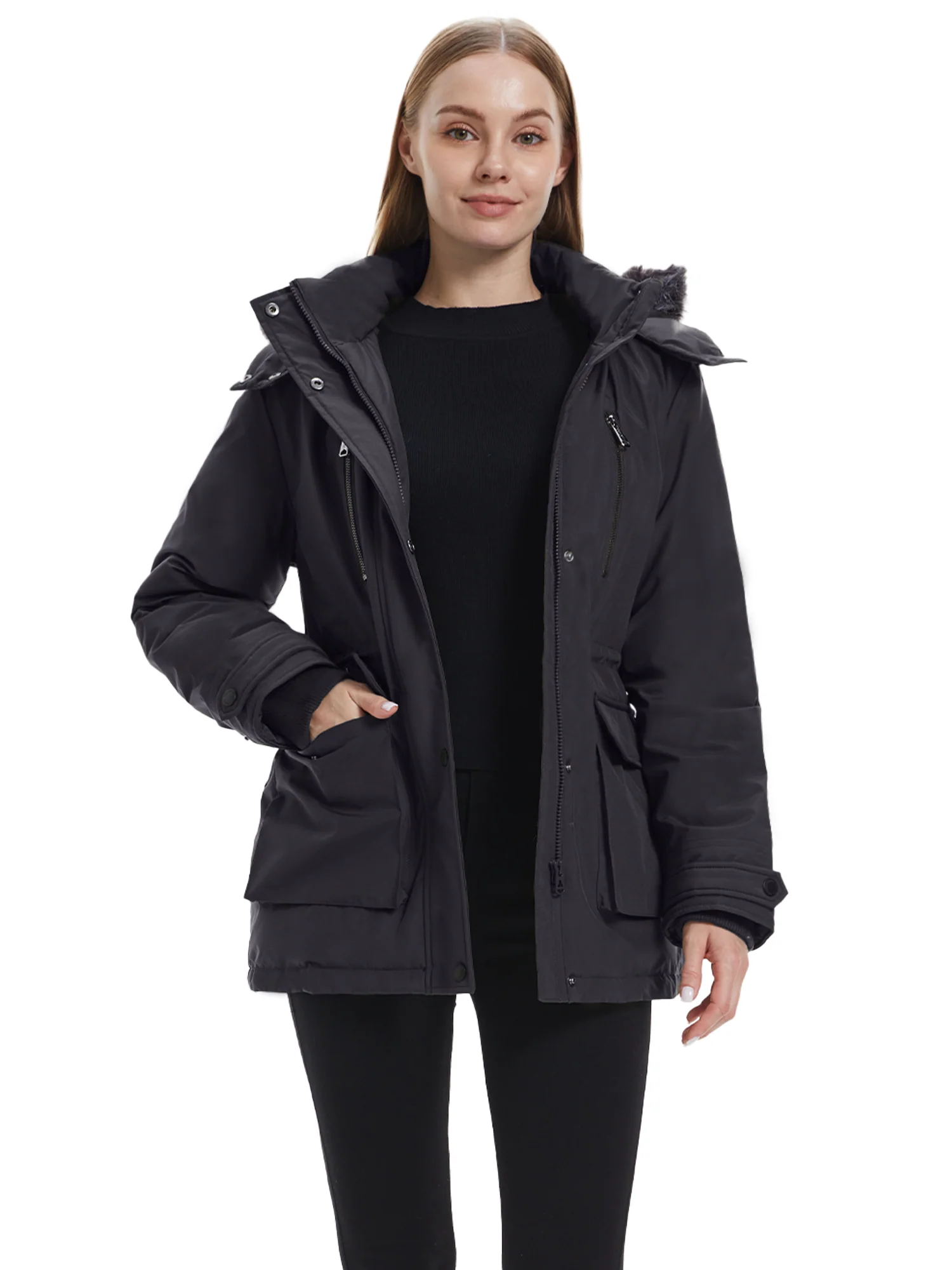 Wantdo Women's Waterproof Jacket Insulated Winter Coat Winter Puffer Coat with Removable Faux Fur Hood