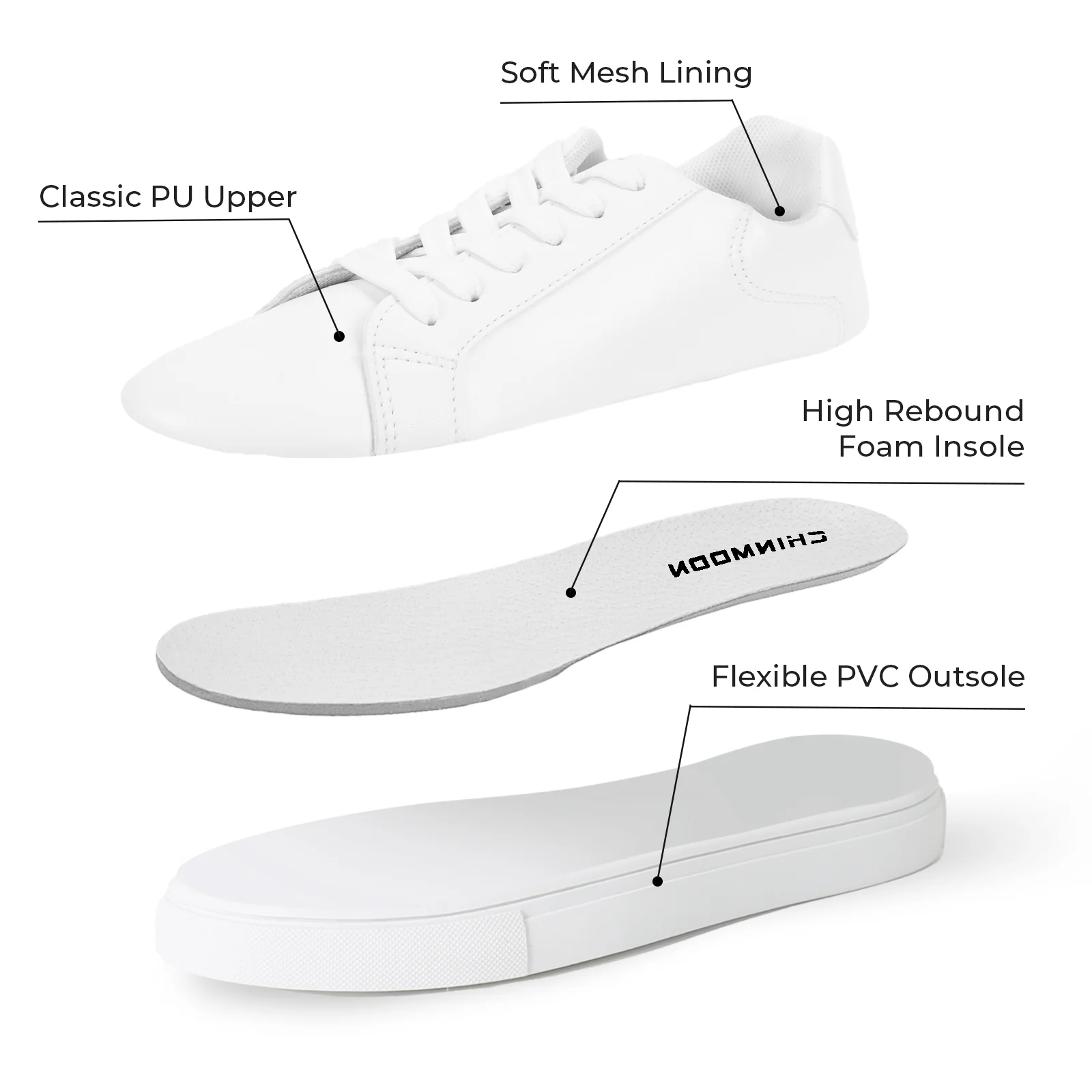 CHIN·MOON Women's Fashion Sneakers PU Non-Slip Walking Tennis Casual Shoes