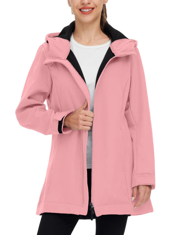 Women's Softshell Jackets Waterproof Fleece Lined Windbreaker Jacket Hooded Windproof Jacket Warm Long Coat