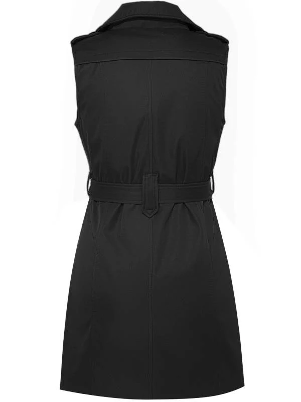 Women's Sleeveless Waterproof Trench Coat Double-Breasted Jacket with Belt