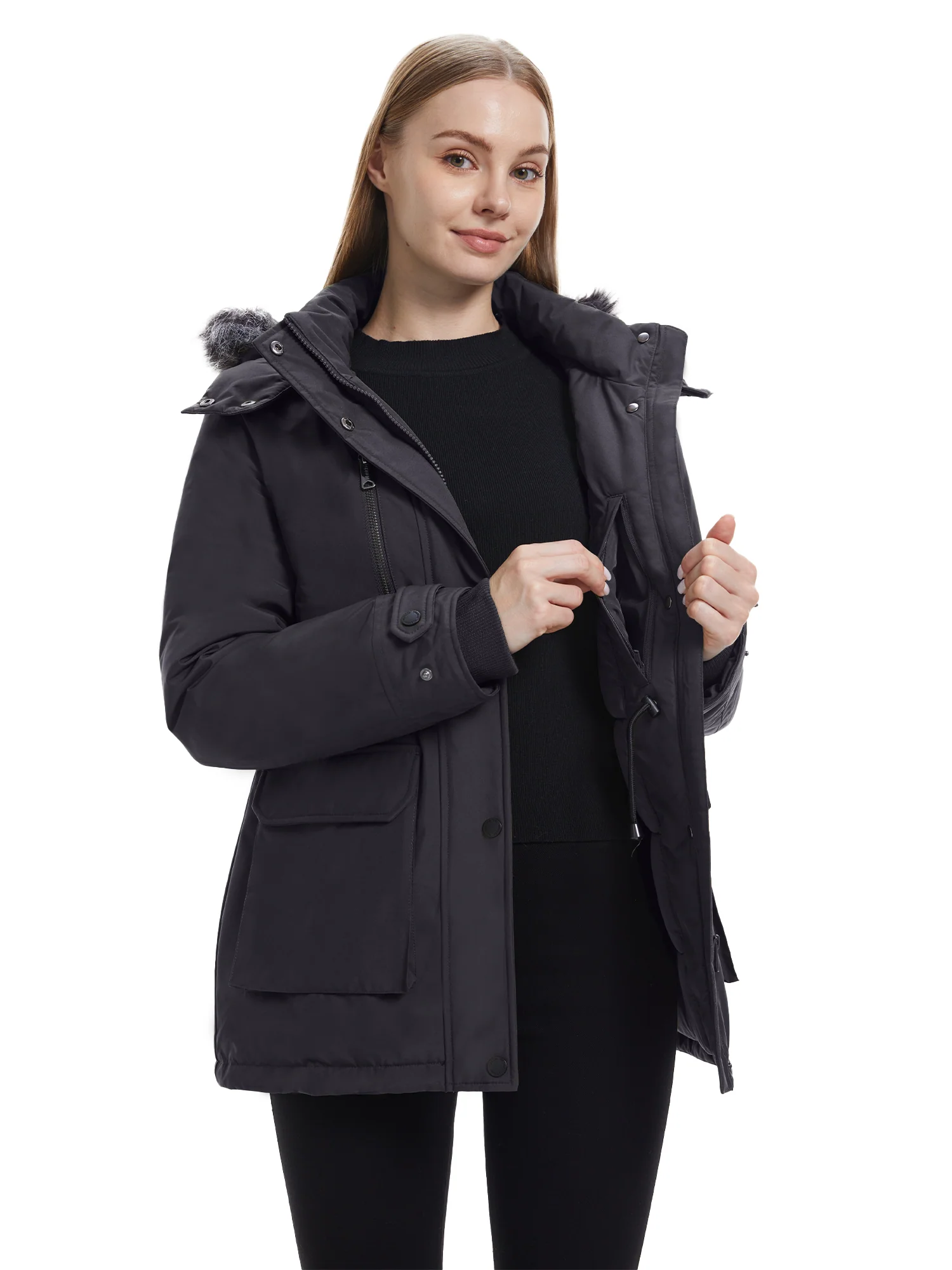 Wantdo Women's Waterproof Jacket Insulated Winter Coat Winter Puffer Coat with Removable Faux Fur Hood