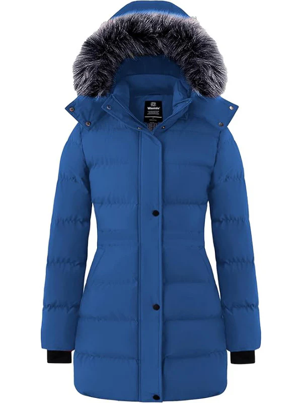 Women's Winter Coats Quilted Puffer Jacket Padded Parka with Fur Hood Recycled Fabric