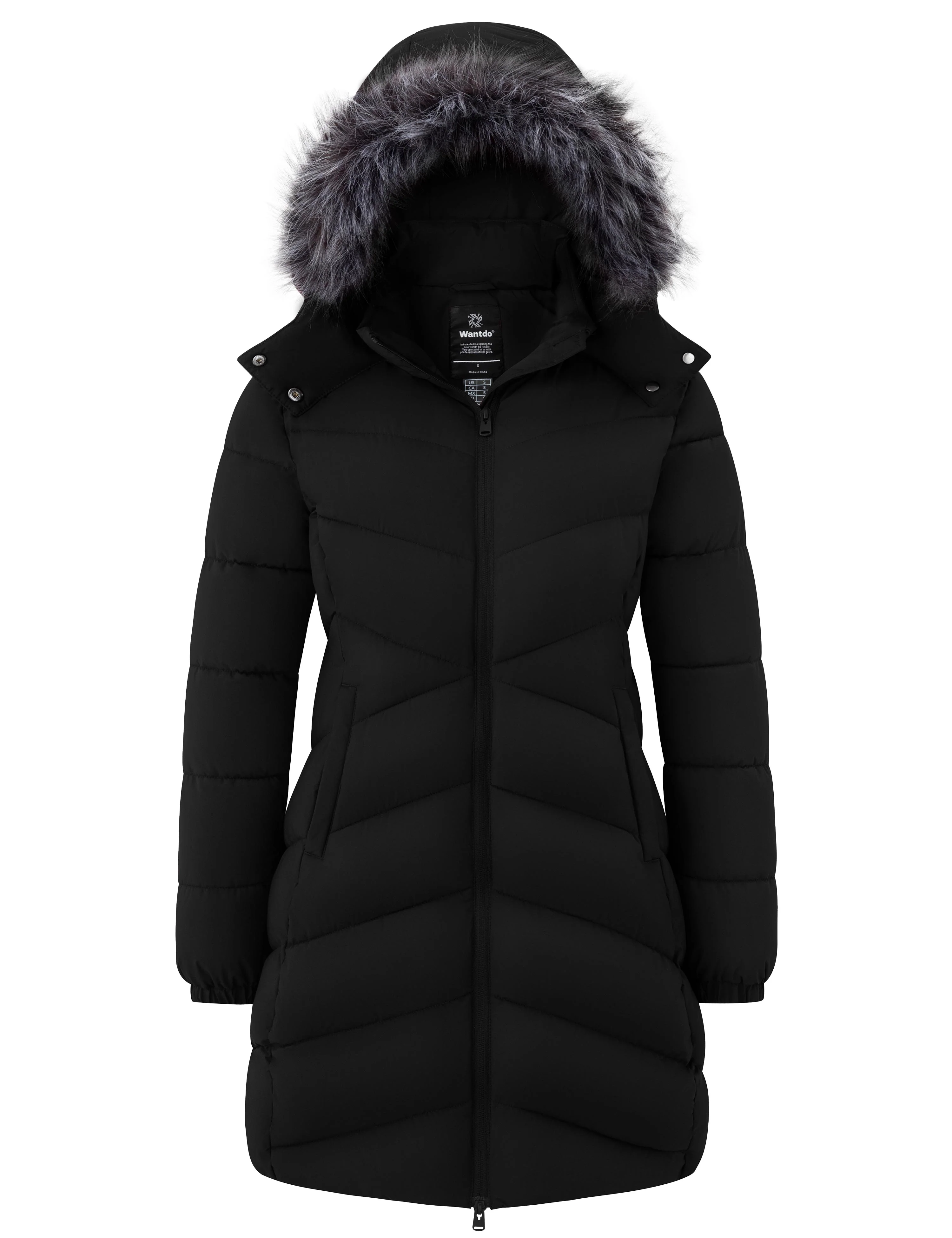 wantdo Women's Long Puffer Coat Lightweight Warm Jacket with Hood