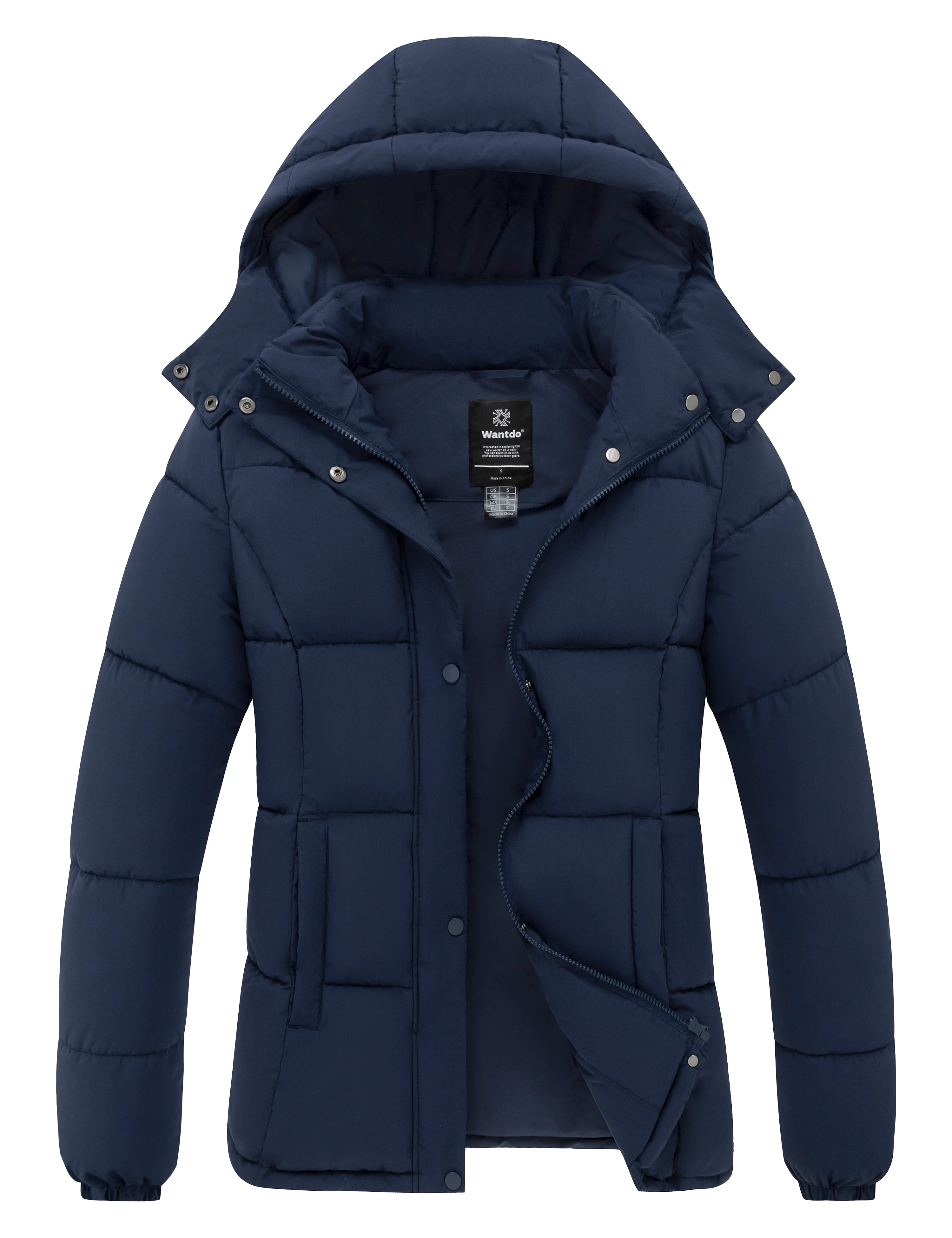 wantdo Women's Puffer Jacket Lightweight Winter Coat with Removable Hood