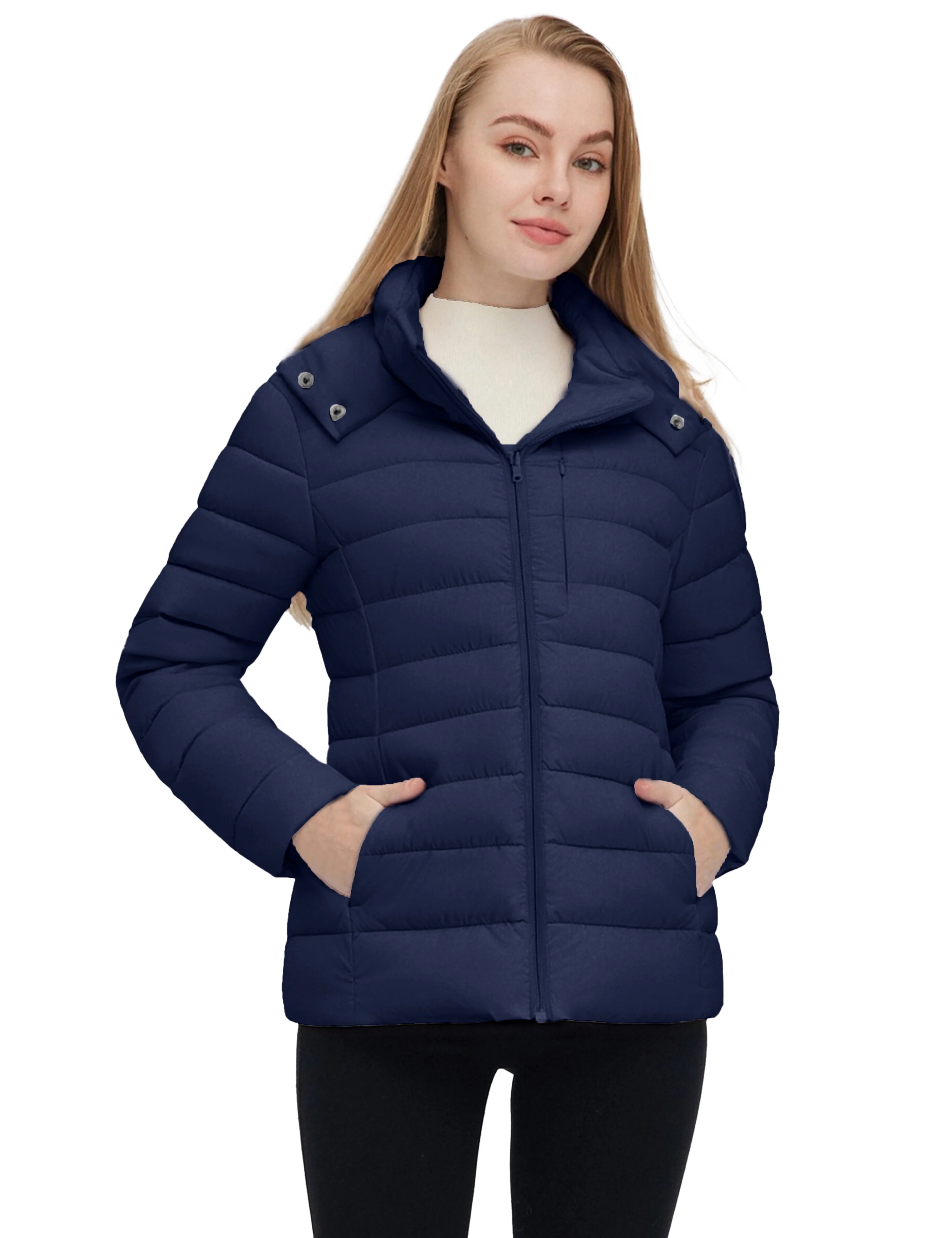 Women's Lightweight Warm Winter Coat Full-Zip Puffer Jacket with Hood