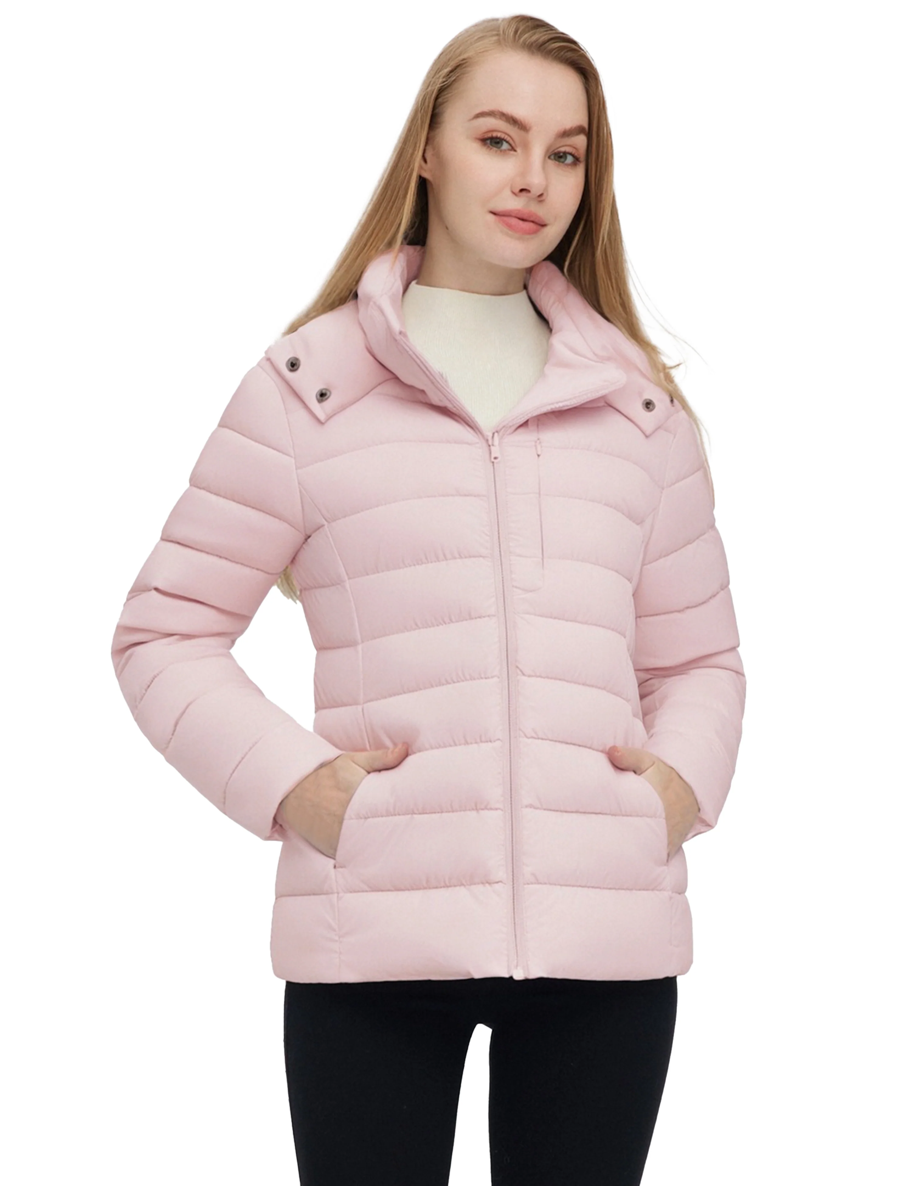 Women's Lightweight Warm Winter Coat Full-Zip Puffer Jacket with Hood