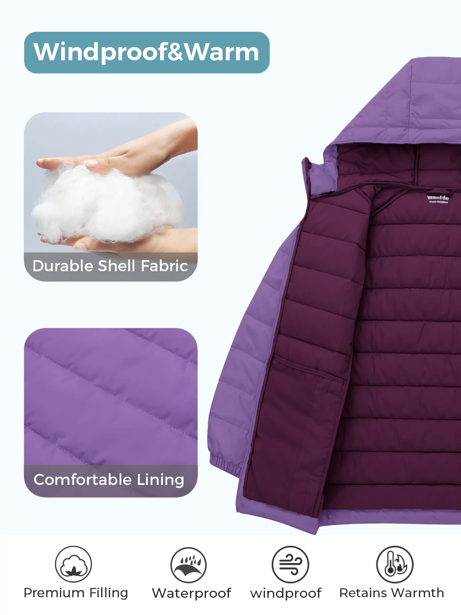 Wantdo girls lightweight winter coat hooded puffer jacket