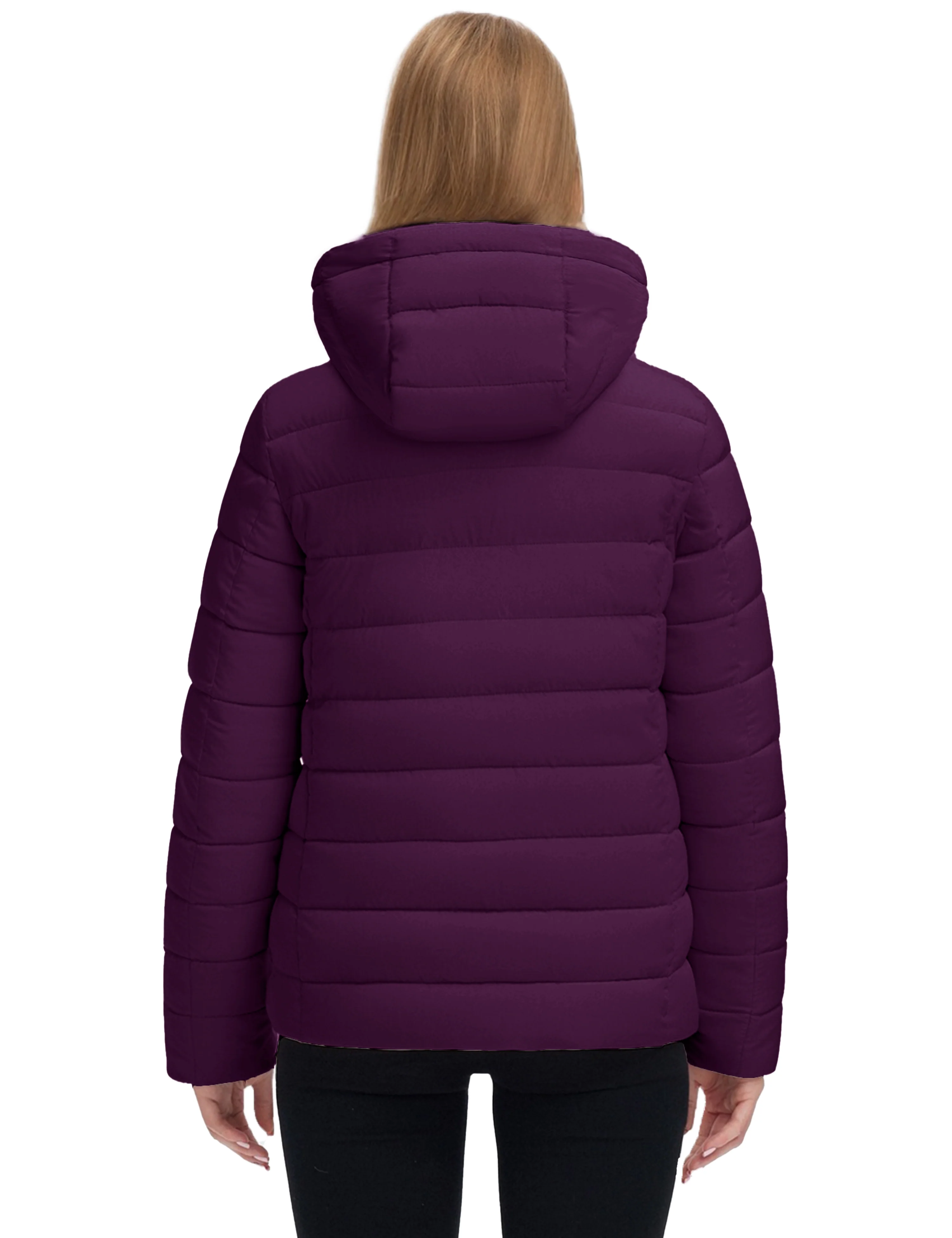 Women's Lightweight Warm Winter Coat Full-Zip Puffer Jacket with Hood