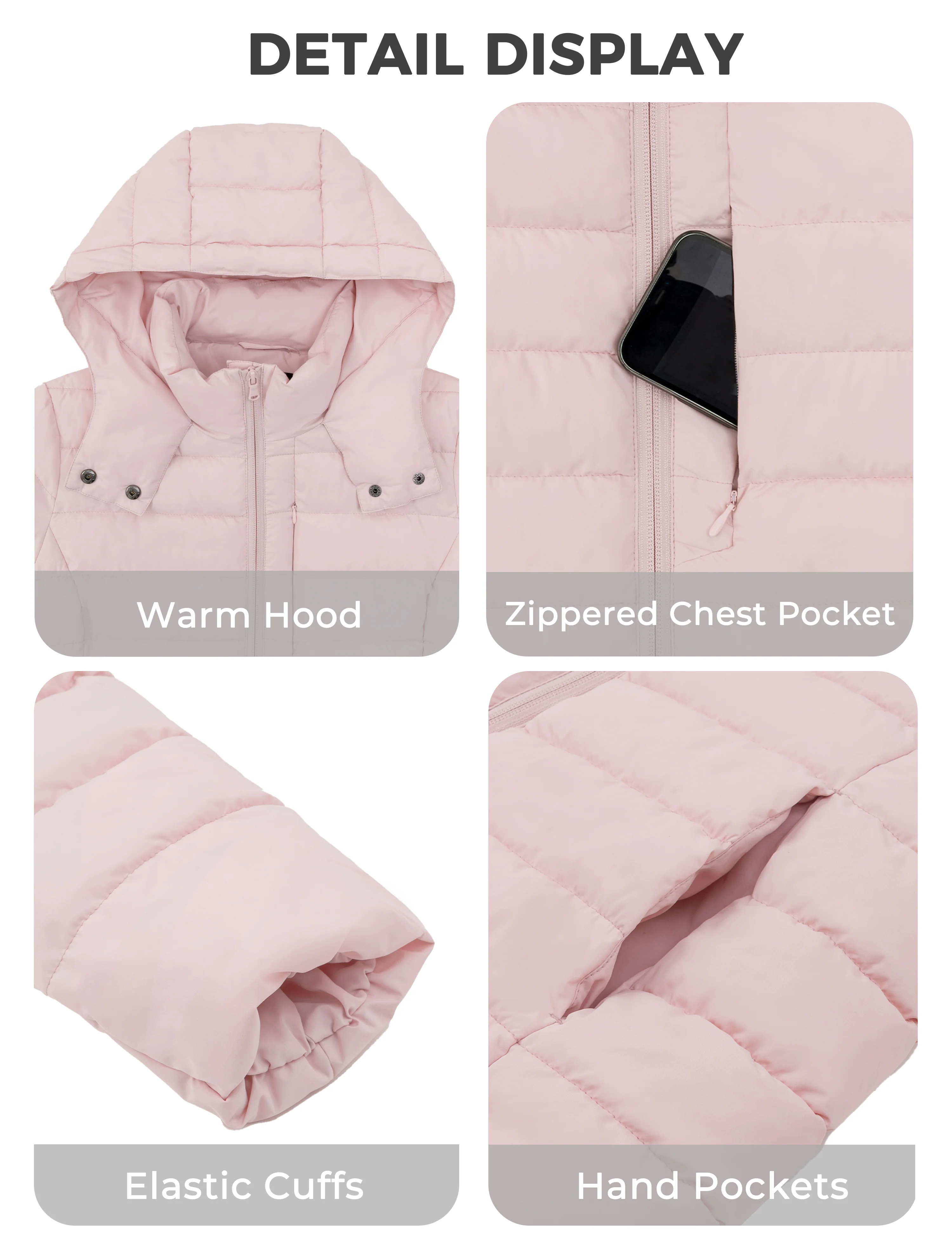 Women's Lightweight Warm Winter Coat Full-Zip Puffer Jacket with Hood