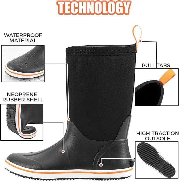 Ubon Rubber Rain Boots for Men Mid Calf