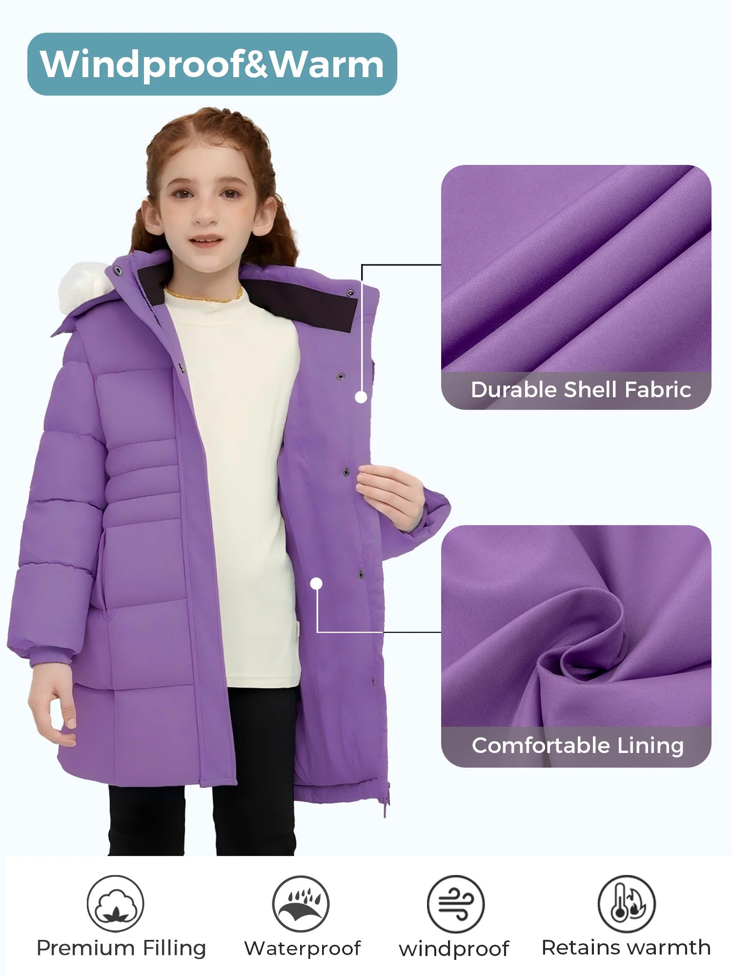 Wantdo Girl's Winter Coat Puffer Jacket Packable Winter Jacket Waterproof Coat