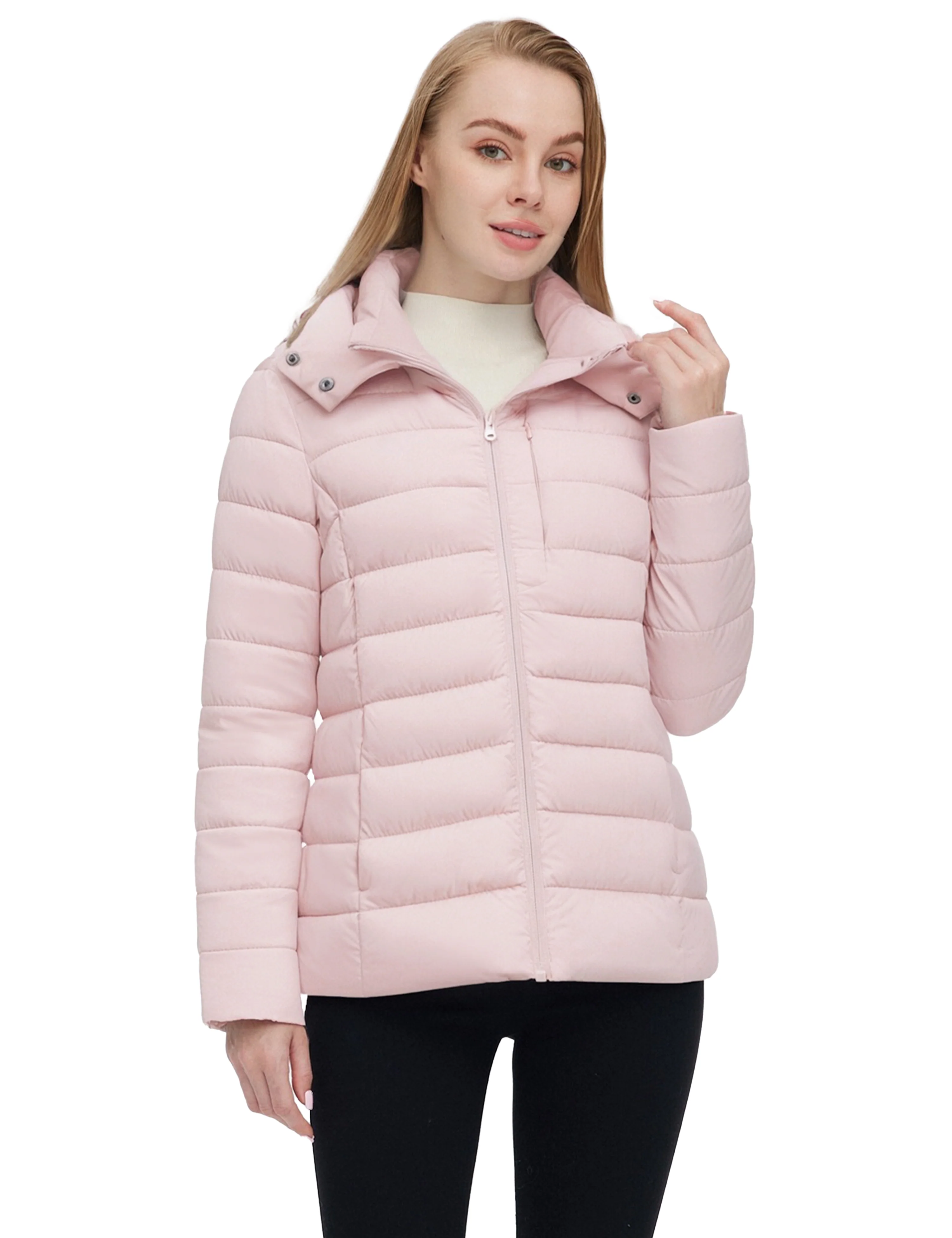 Women's Lightweight Warm Winter Coat Full-Zip Puffer Jacket with Hood