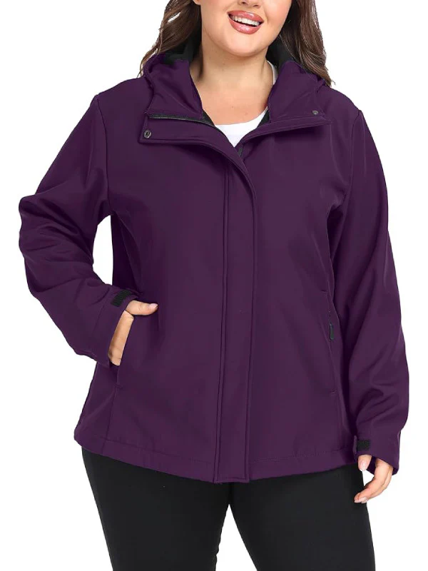 Wantdo Women's Plus Size Softshell Jackets Hooded Warm Fleece Lined Windbreaker