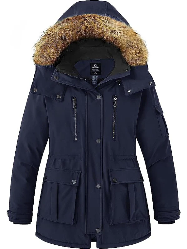 Women's Plus Size Puffer Jacket Warm Winter Parka Coat with Removable Fur Hood Regenerated Polyester