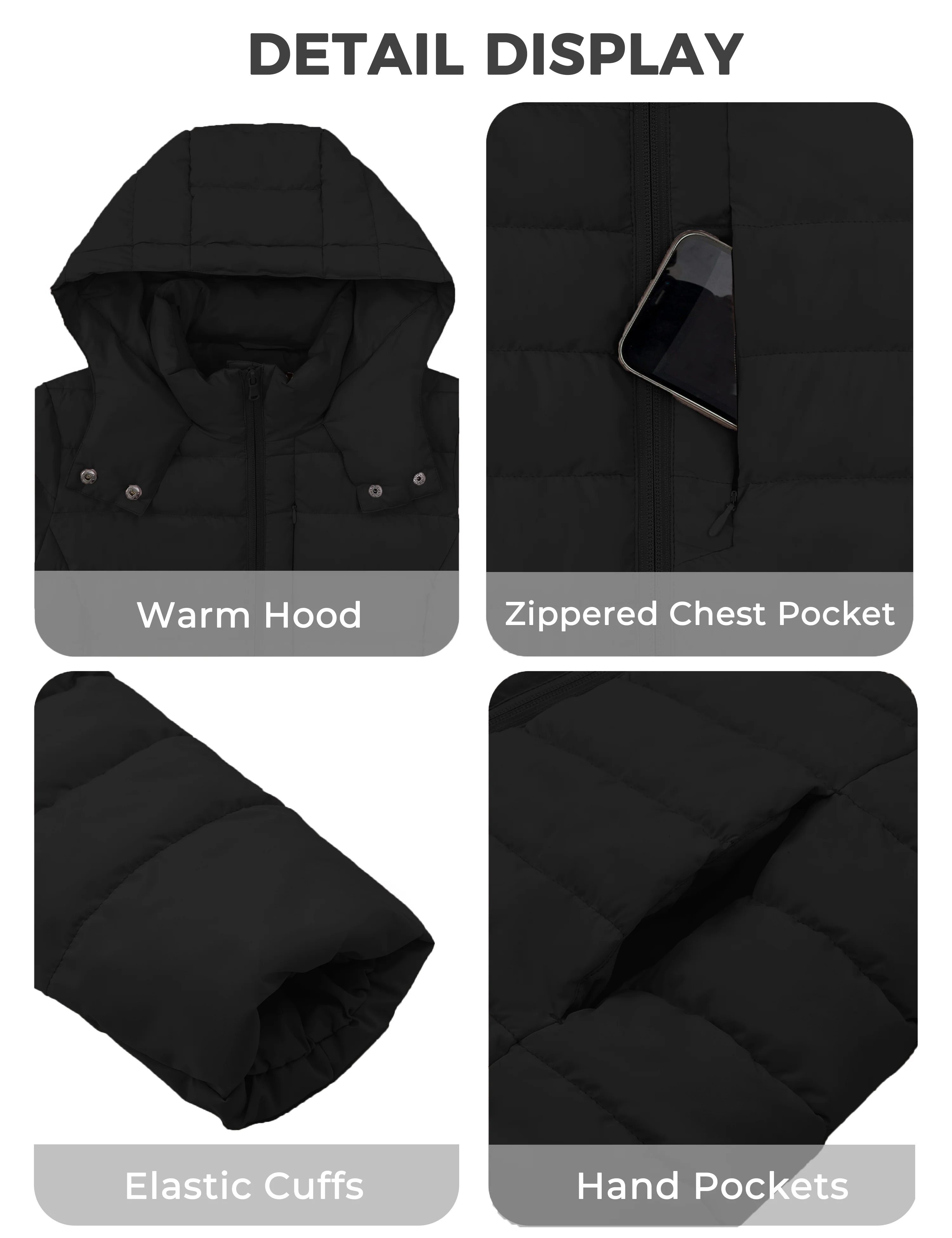 Women's Lightweight Warm Winter Coat Full-Zip Puffer Jacket with Hood