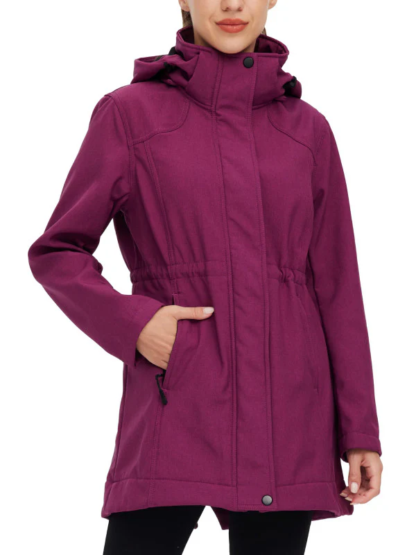 Wantdo Women's Long Softshell Jackets with Hood Fleece Lined Jacket Windbreaker