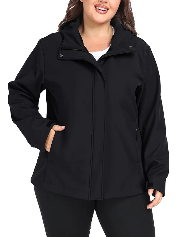 Wantdo Women's Plus Size Softshell Jackets Hooded Warm Fleece Lined Windbreaker
